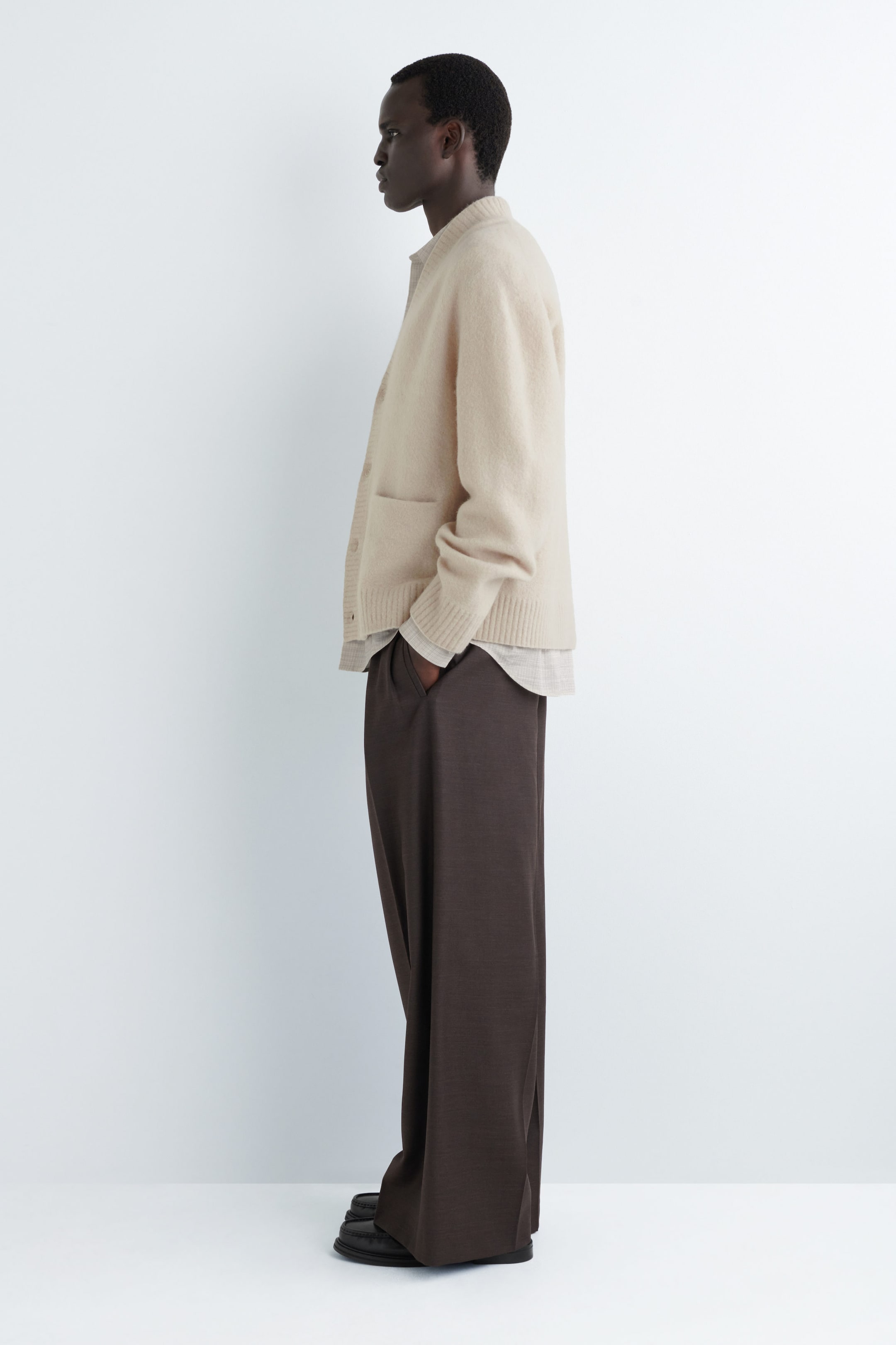 BRUSHED-WOOL V-NECK CARDIGAN