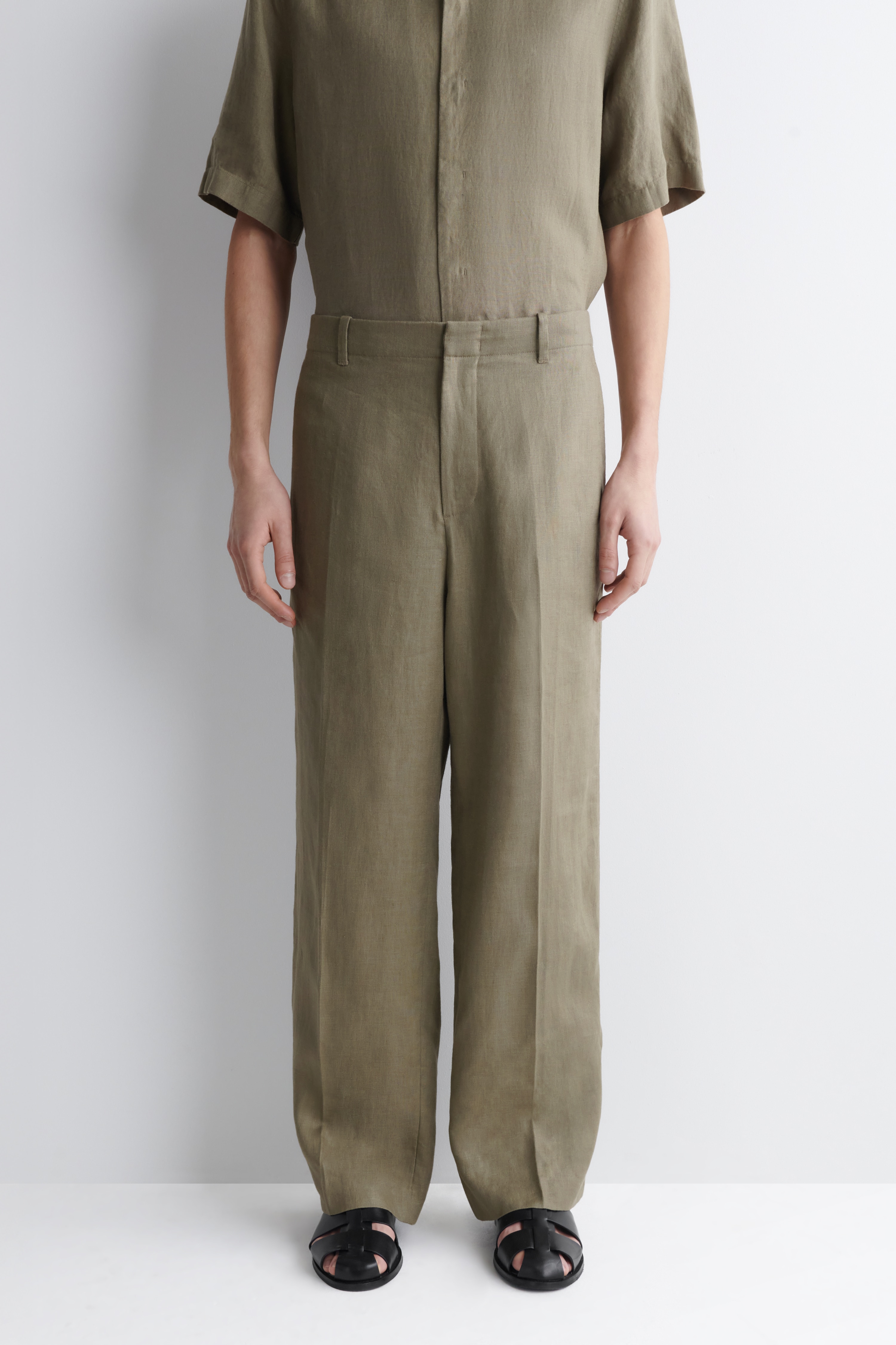 LINEN RELAXED-FIT STRAIGHT-LEG TROUSERS