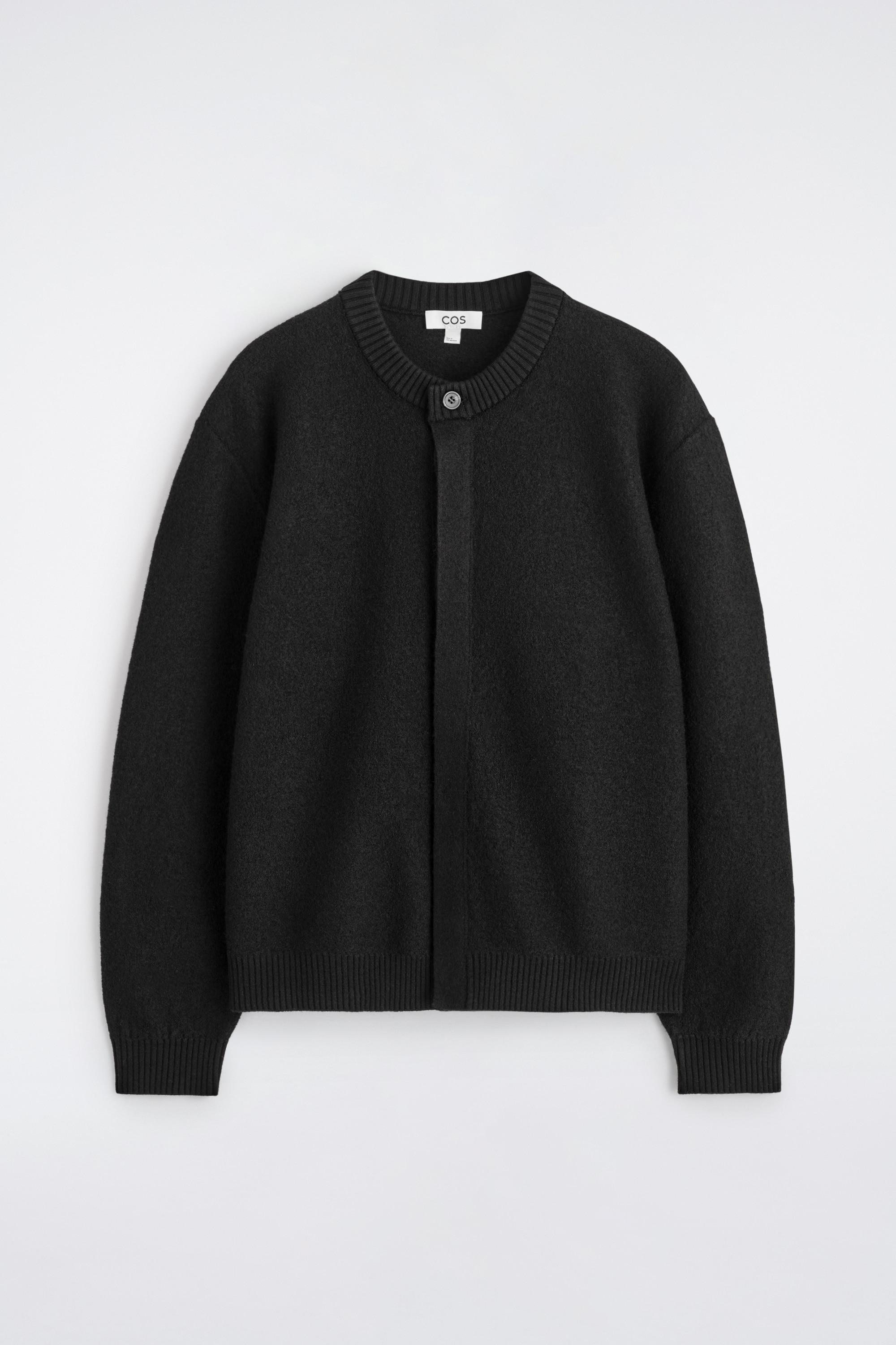 BOILED-WOOL CREW-NECK CARDIGAN - BLACK/BUTTER YELLOW