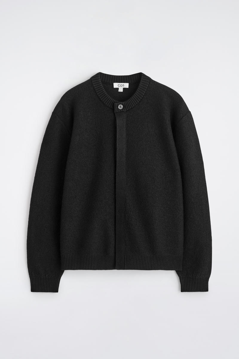 Cos Boiled-wool Crew-neck Cardigan In Black