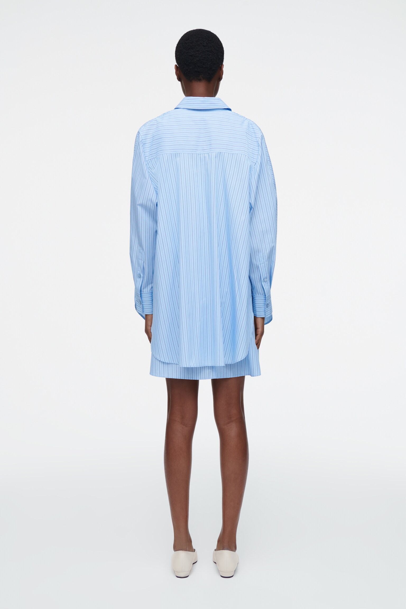 ROBE-CHEMISE TRAPÈZE RAYÉE EFFET SUPERPOSÉ - BLEU / RAYÉ - 4
