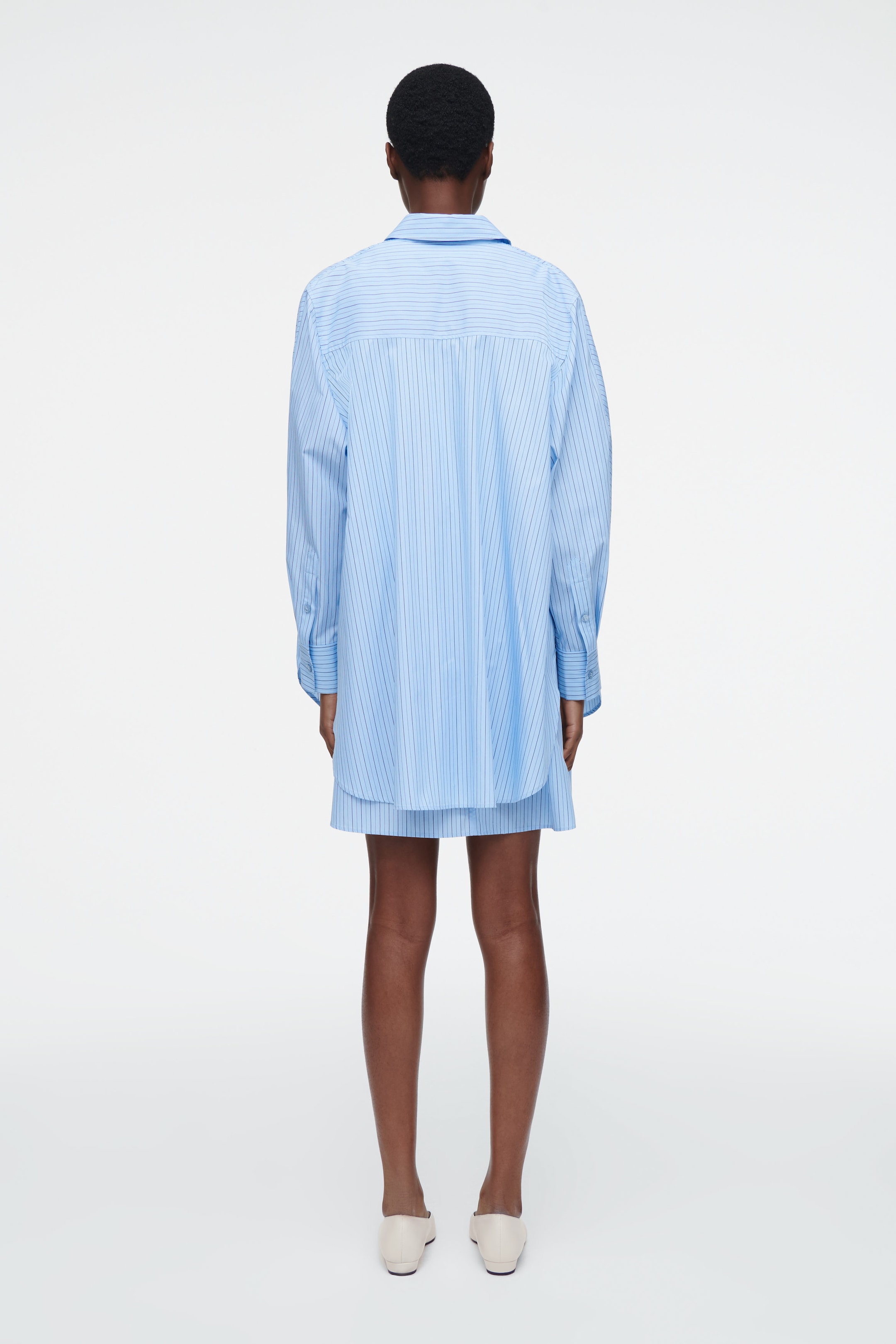 LAYERED STRIPED TRAPEZE SHIRT DRESS