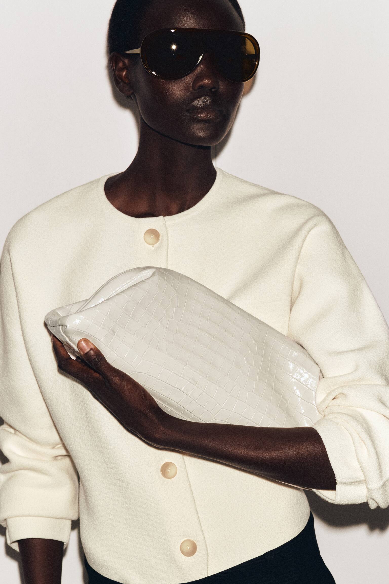 INGOT CLUTCH BAG - LEER - Wit / krokodilleneffect - 4