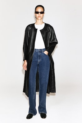 PANELED LEATHER LONG COAT — BLACK 2
