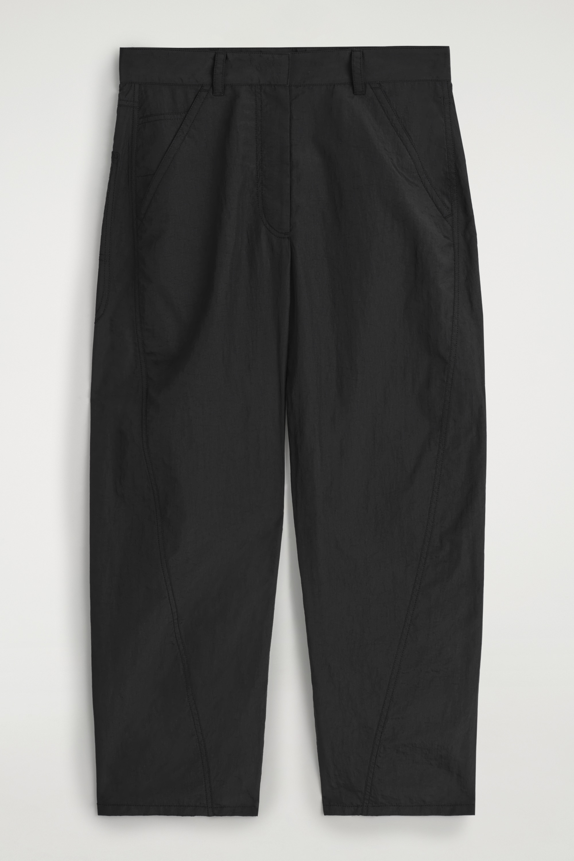 NYLON BARREL-LEG TROUSERS - BLACK