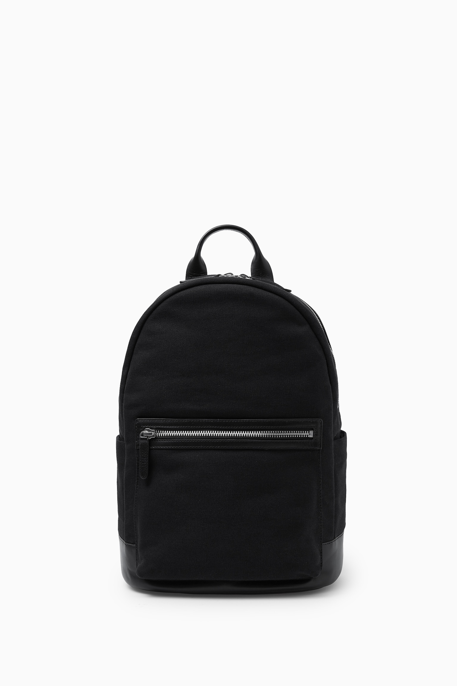 LEATHER-TRIMMED CANVAS BACKPACK - BLACK