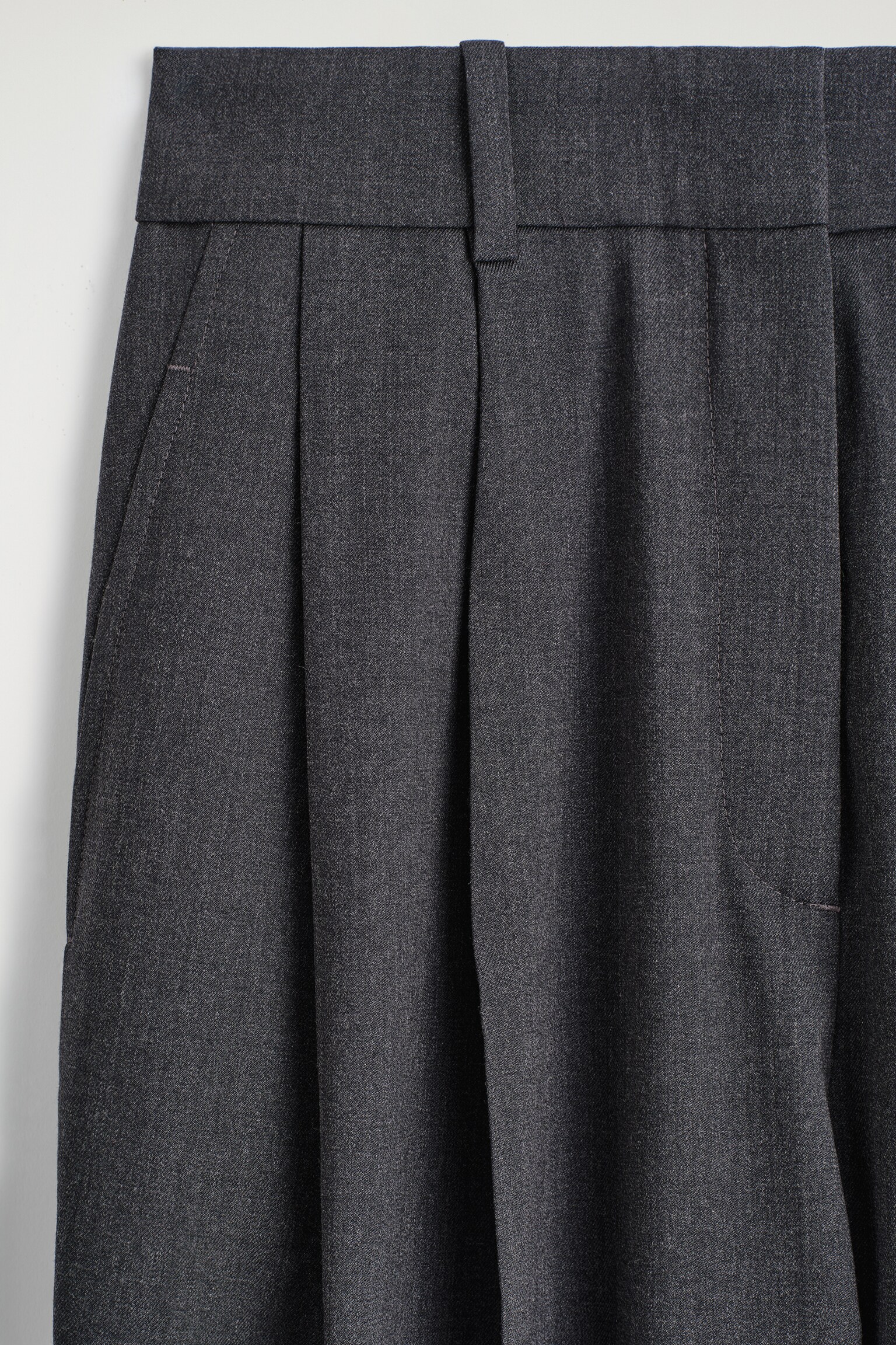 PANTALONI BARREL IN MISTO LANA CON PIEGHE - GRIGIO SCURO - 5