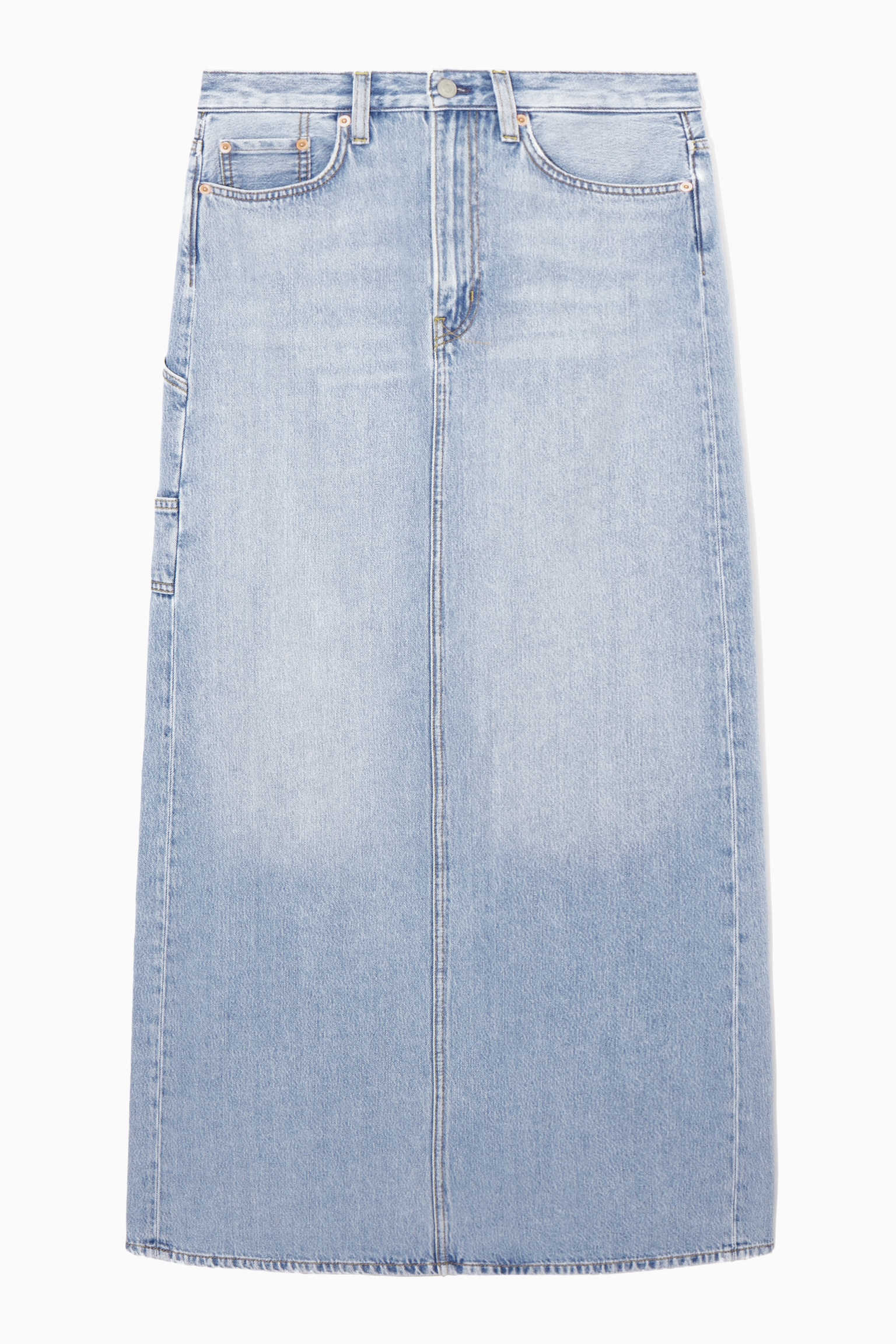 DENIM MAXI SKIRT - WASHED LIGHT BLUE/BLACK