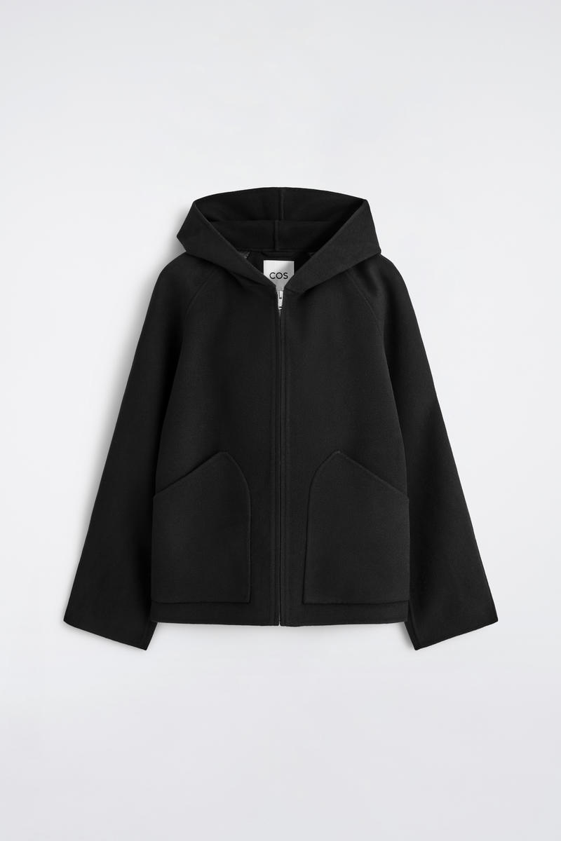 Cos Double-faced Wool Zip-up Hoodie In Black