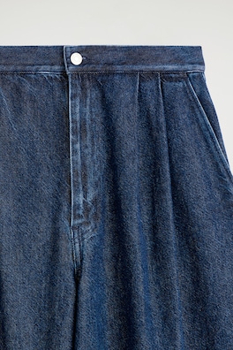 PLEATED WIDE-LEG DENIM PANTS — DARK BLUE 6