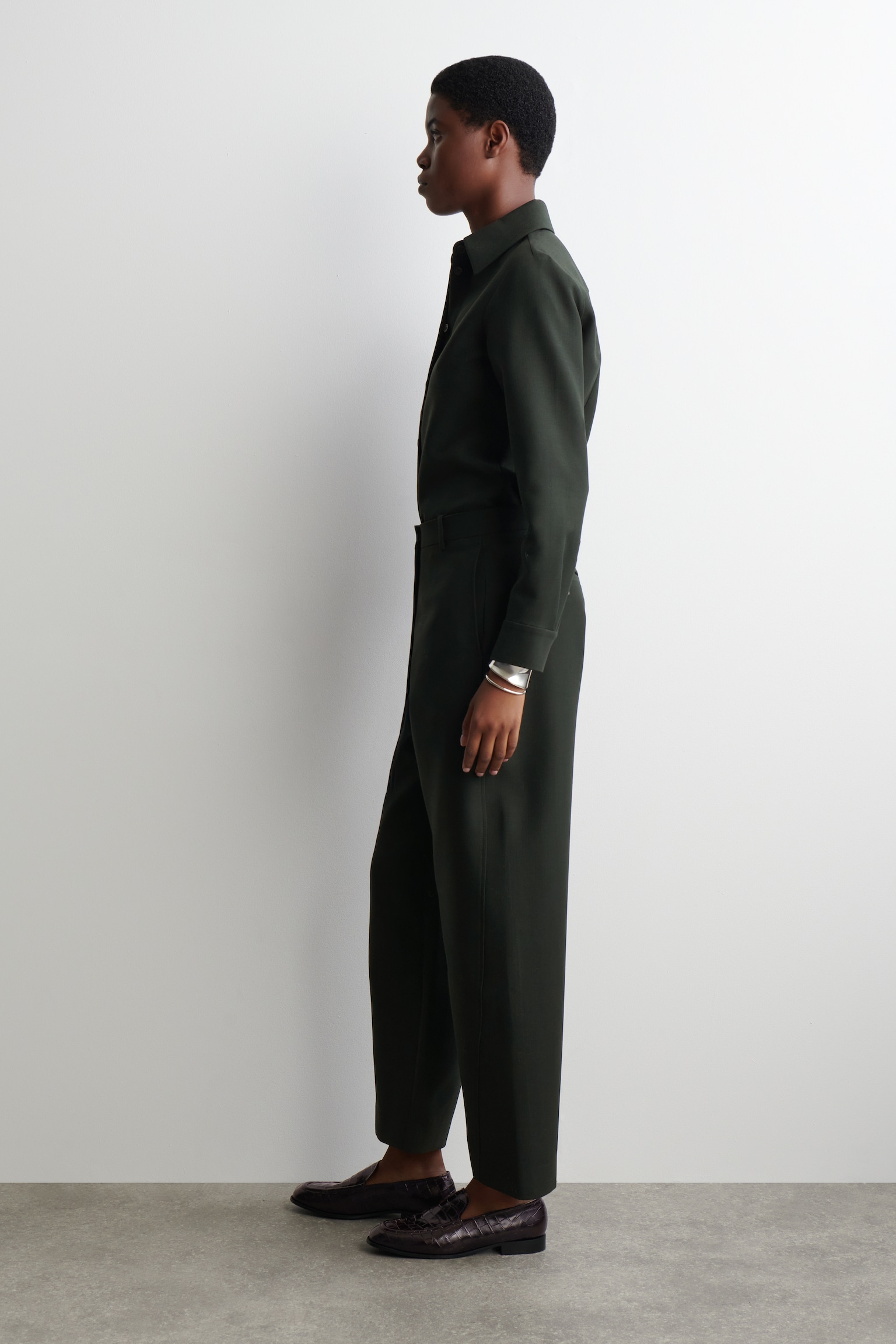 PANTALON COURT BARREL EN LAINE - VERT FONCÉ/TAUPE/NOIR - 6