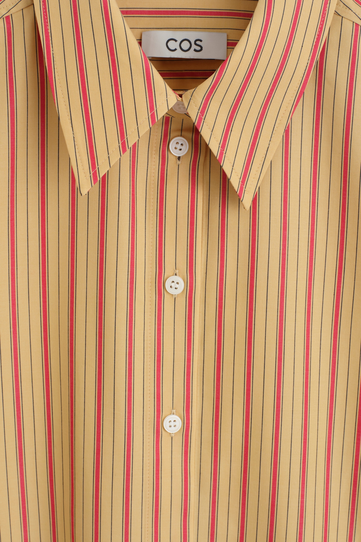 STRIPED COTTON-LYOCELL SHIRT — HONEY / RED / STRIPED