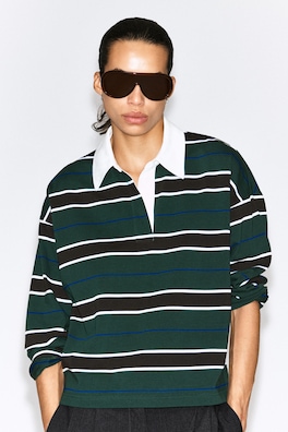 STRIPED COTTON RUGBY SHIRT — GREEN / BROWN / STRIPED 6