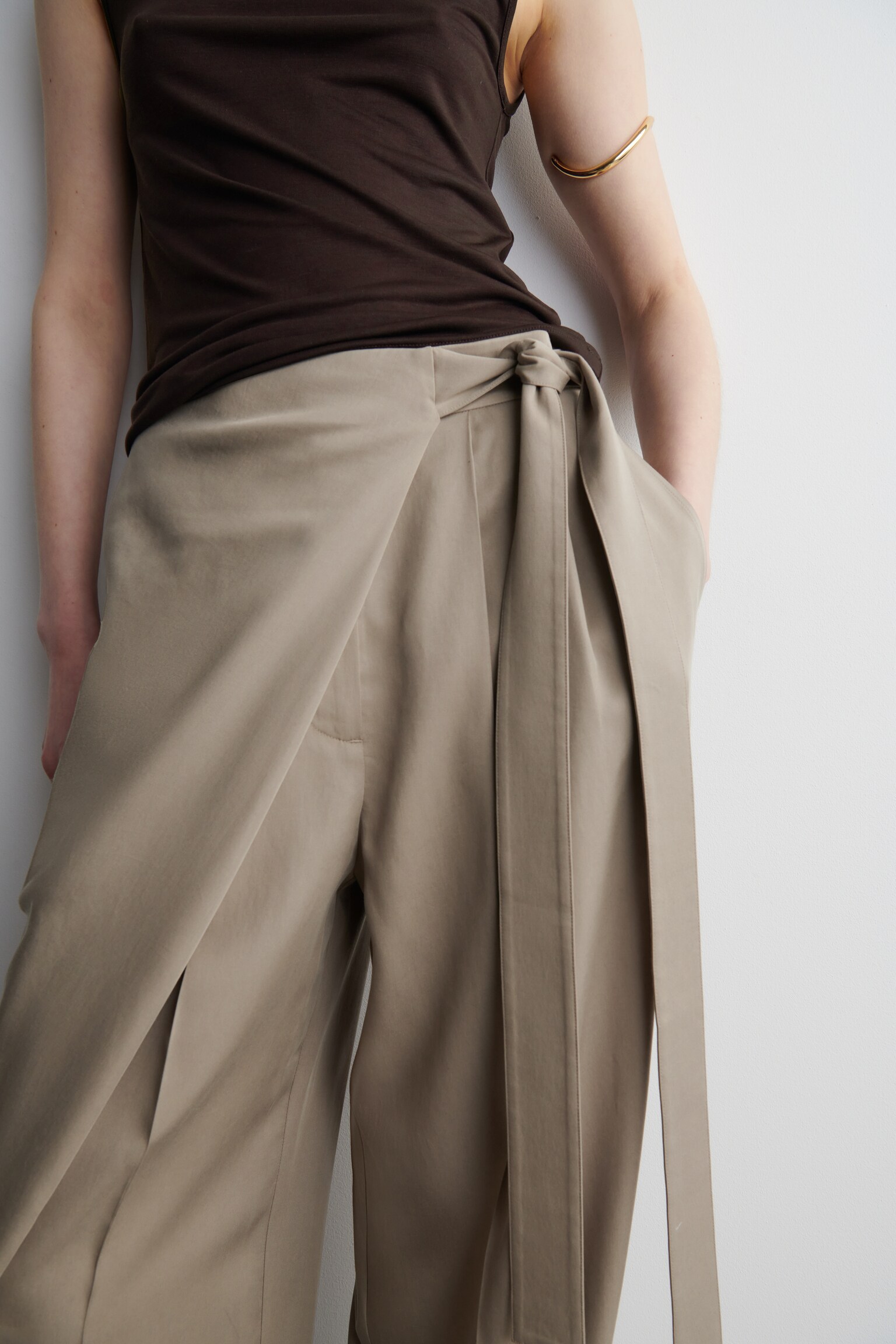 PANTALON FLUIDE PORTEFEUILLE - TAUPE/ROSE/NOIR - 5