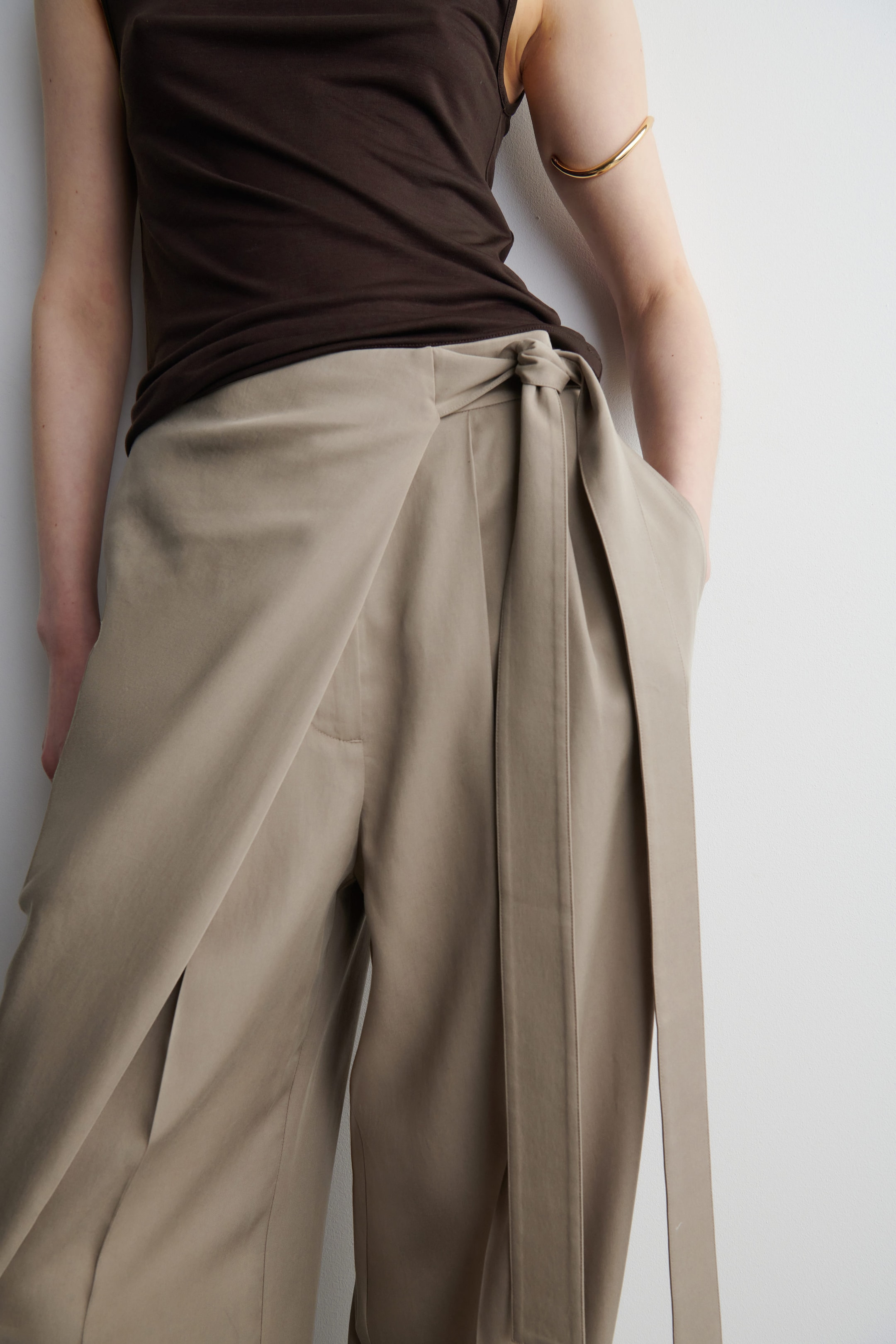 FLUID WRAP-FRONT TROUSERS - MOLE