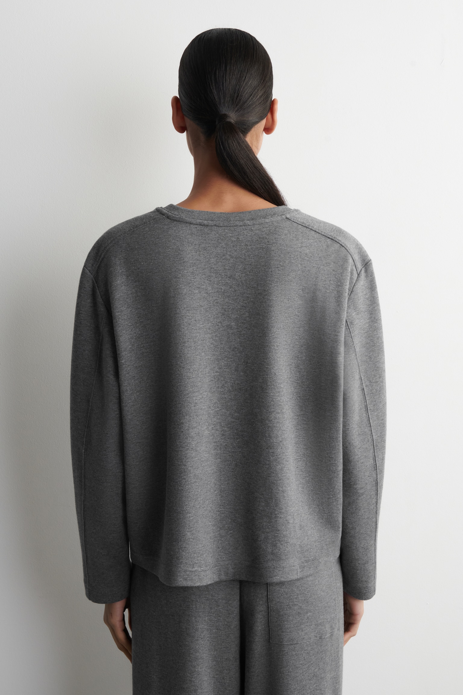 HAUT À MANCHES LONGUES EN COTON - GRIS CHINÉ/BRUN FONCÉ - 4