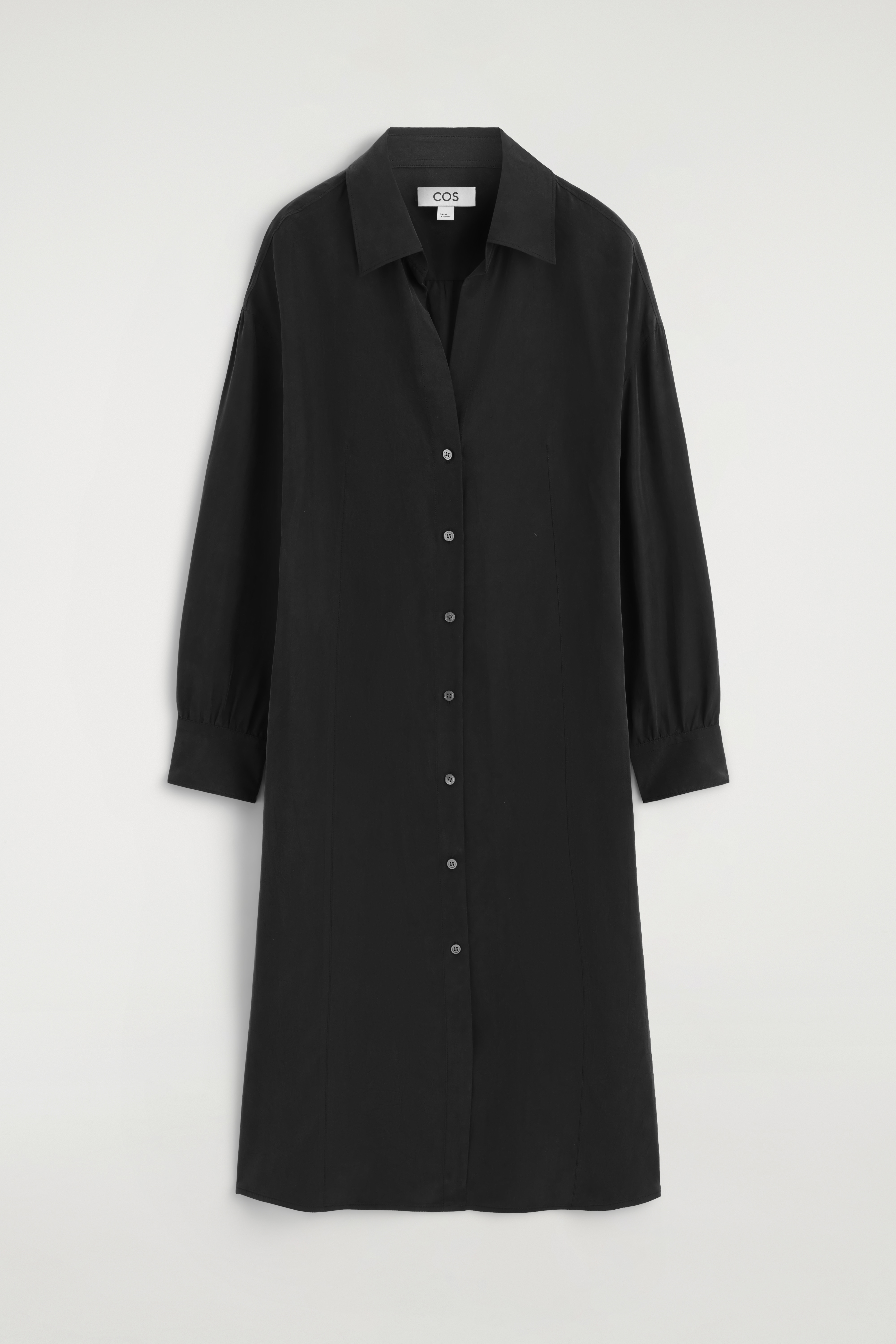 ROBE-CHEMISE MIDI EN SOIE FRONCÉE - NOIR