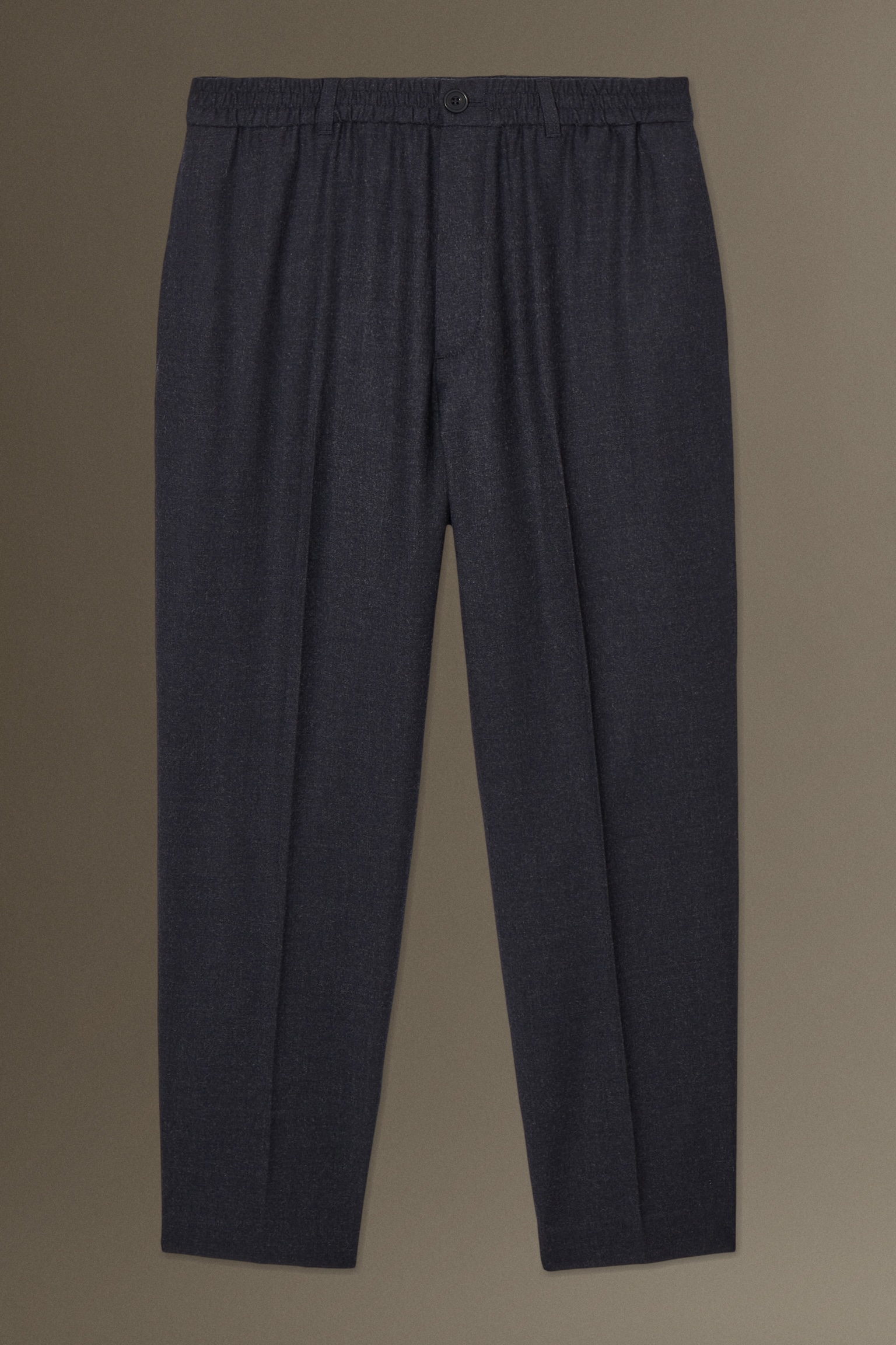 ELASTICATED WOOL-FLANNEL TROUSERS - TAPERED - NAVY MÉLANGE