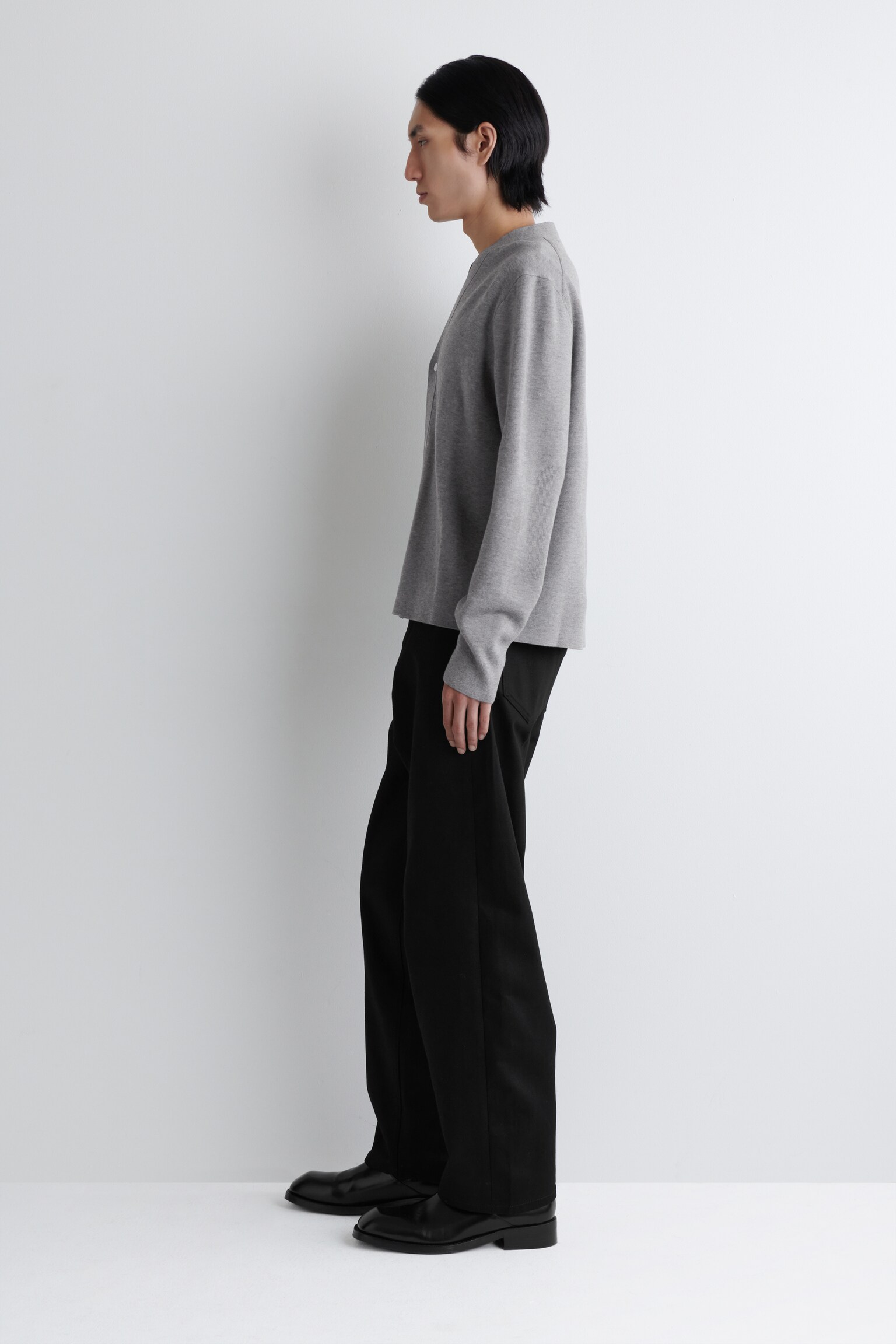 CARDIGAN EN MAILLE DOUBLE FACE - GRIS CHINÉ/NOIR - 7