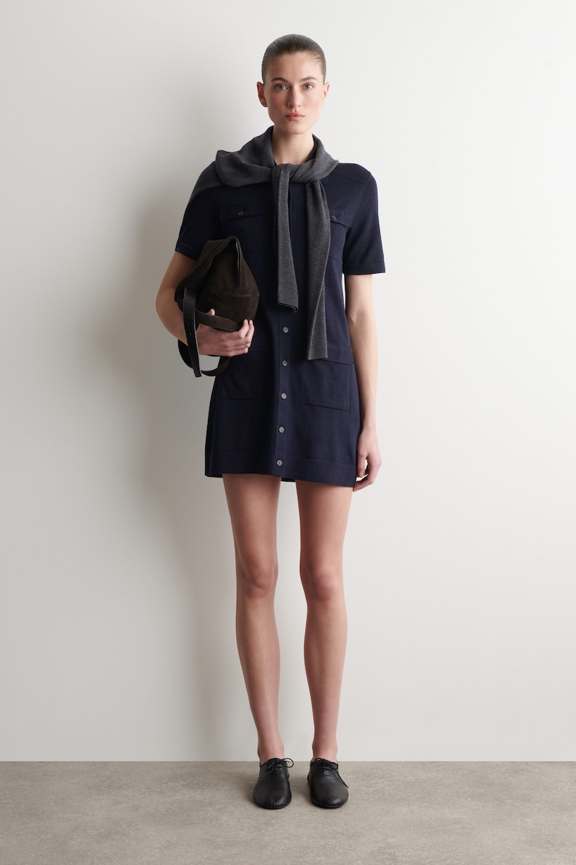 cos knitted bodycon mini dress POCKET-DETAIL COTTON - NAVY The ultimate combination of