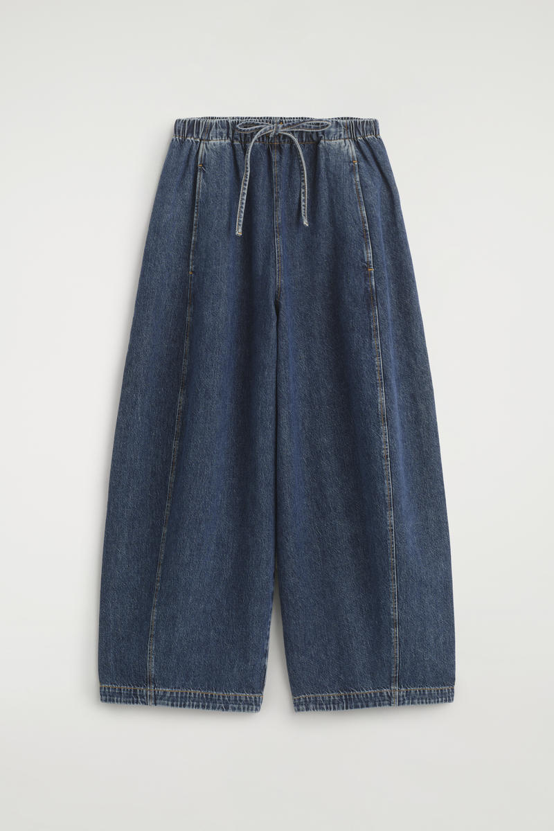 Cos Barrel-leg Denim Drawstring Pants In Blue