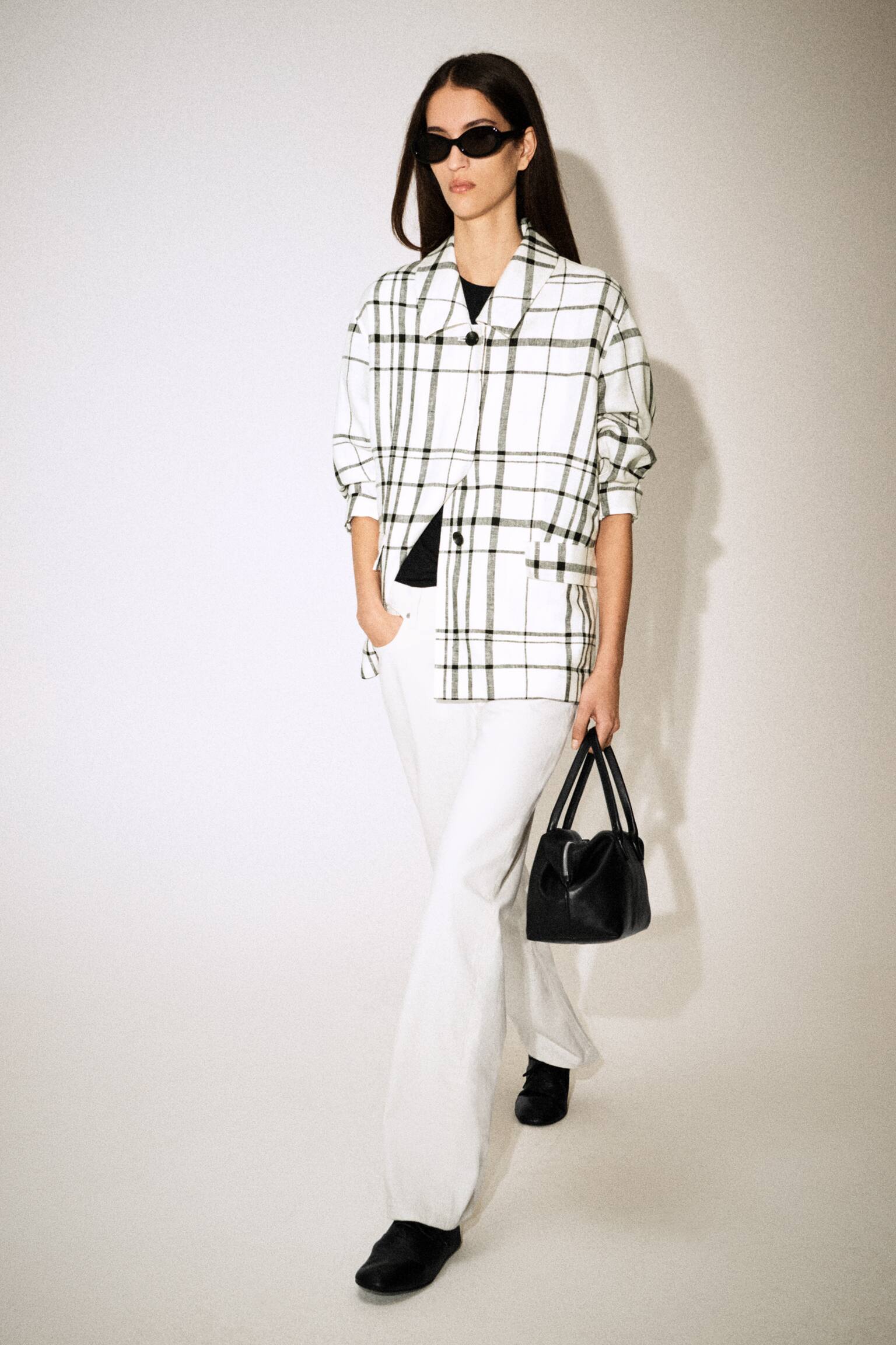 CHAQUETA DE CUADROS DE LINO - BLANCO/NEGRO/A CUADROS - 5