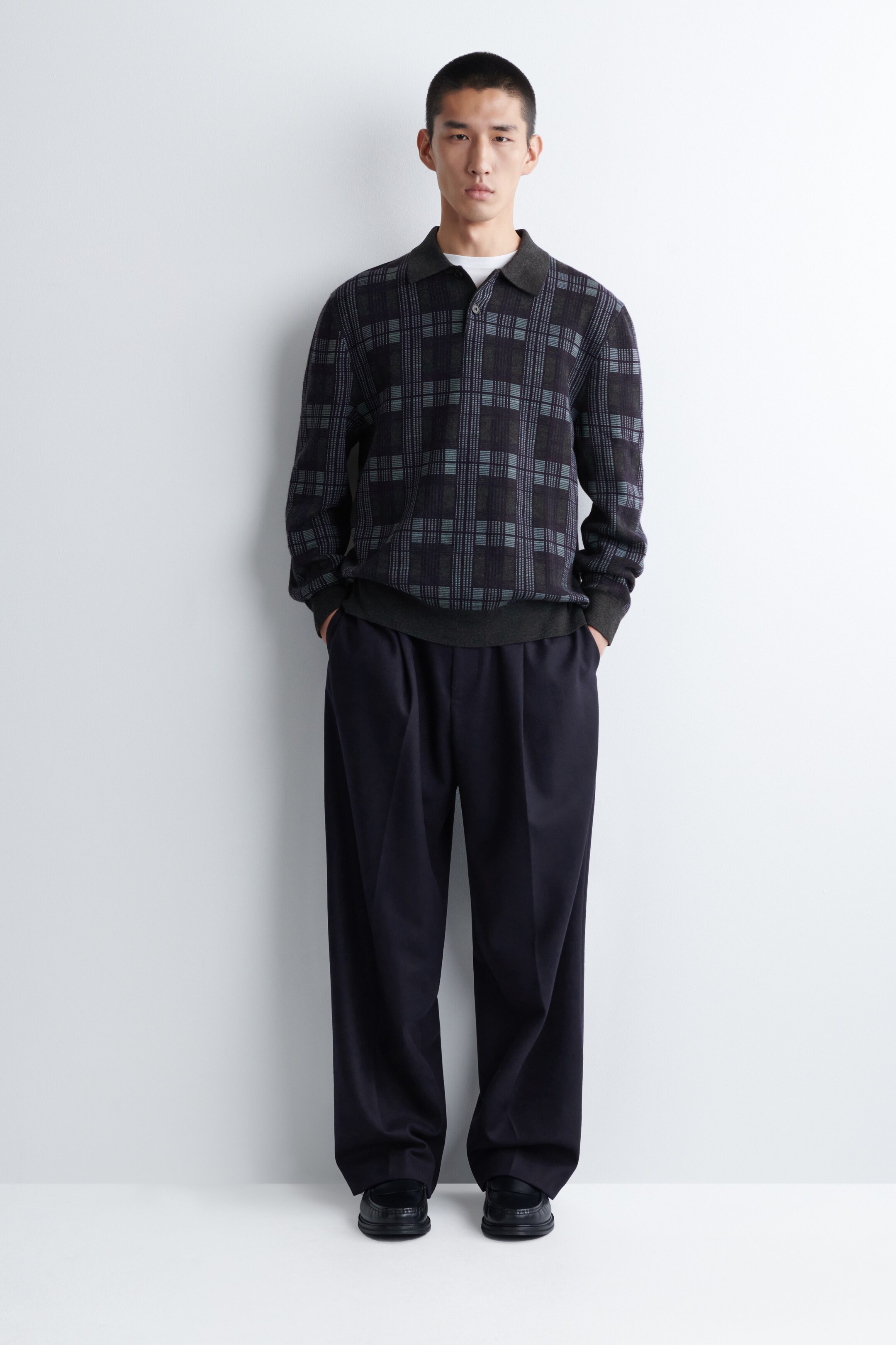 View larger image: WOOL-JACQUARD POLO JUMPER - NAVY / CHECKED - Men | H&M GB 2