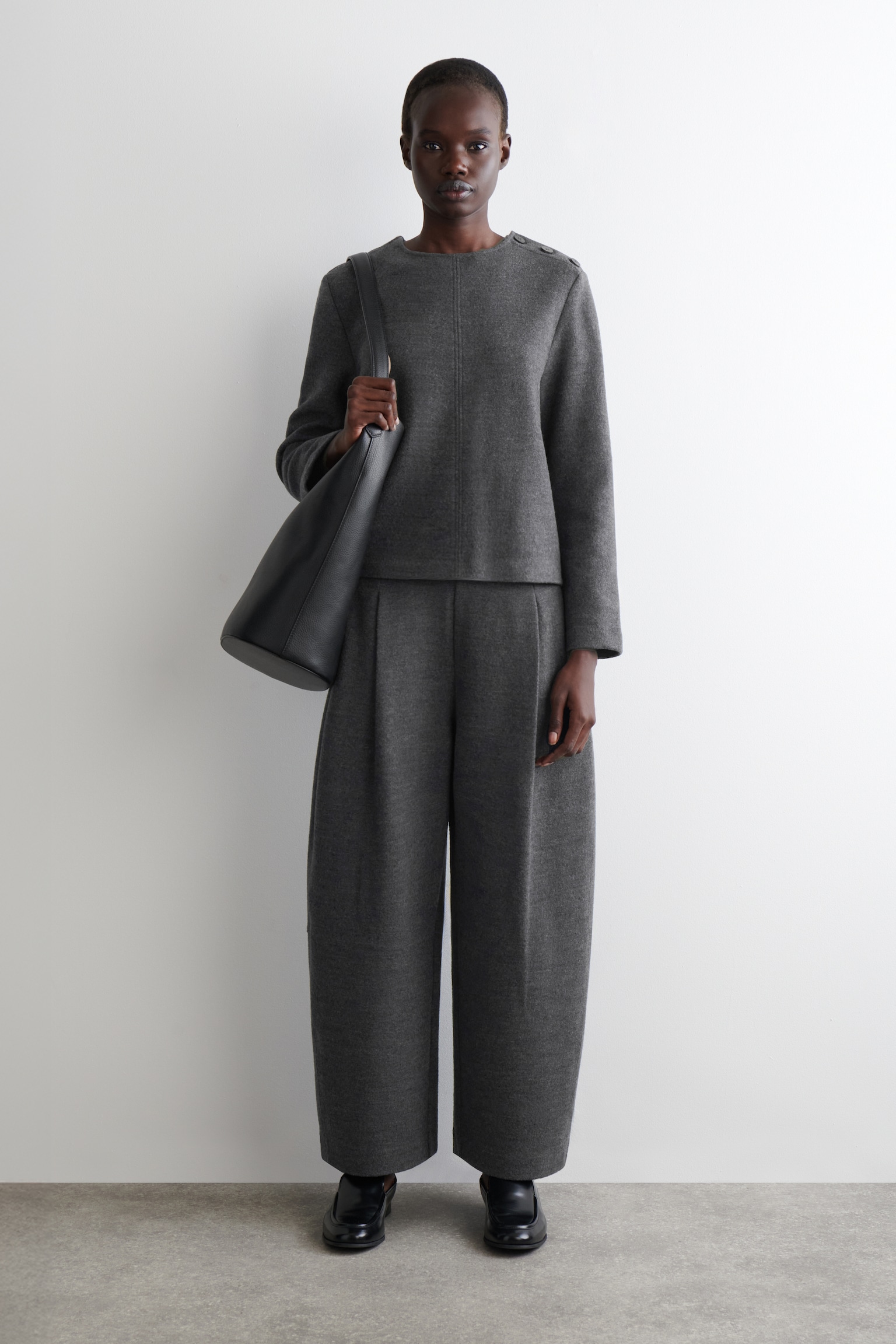 BUTTON-DETAIL BOILED-WOOL SWEATSHIRT - DARK-GREY MÉLANGE - 7