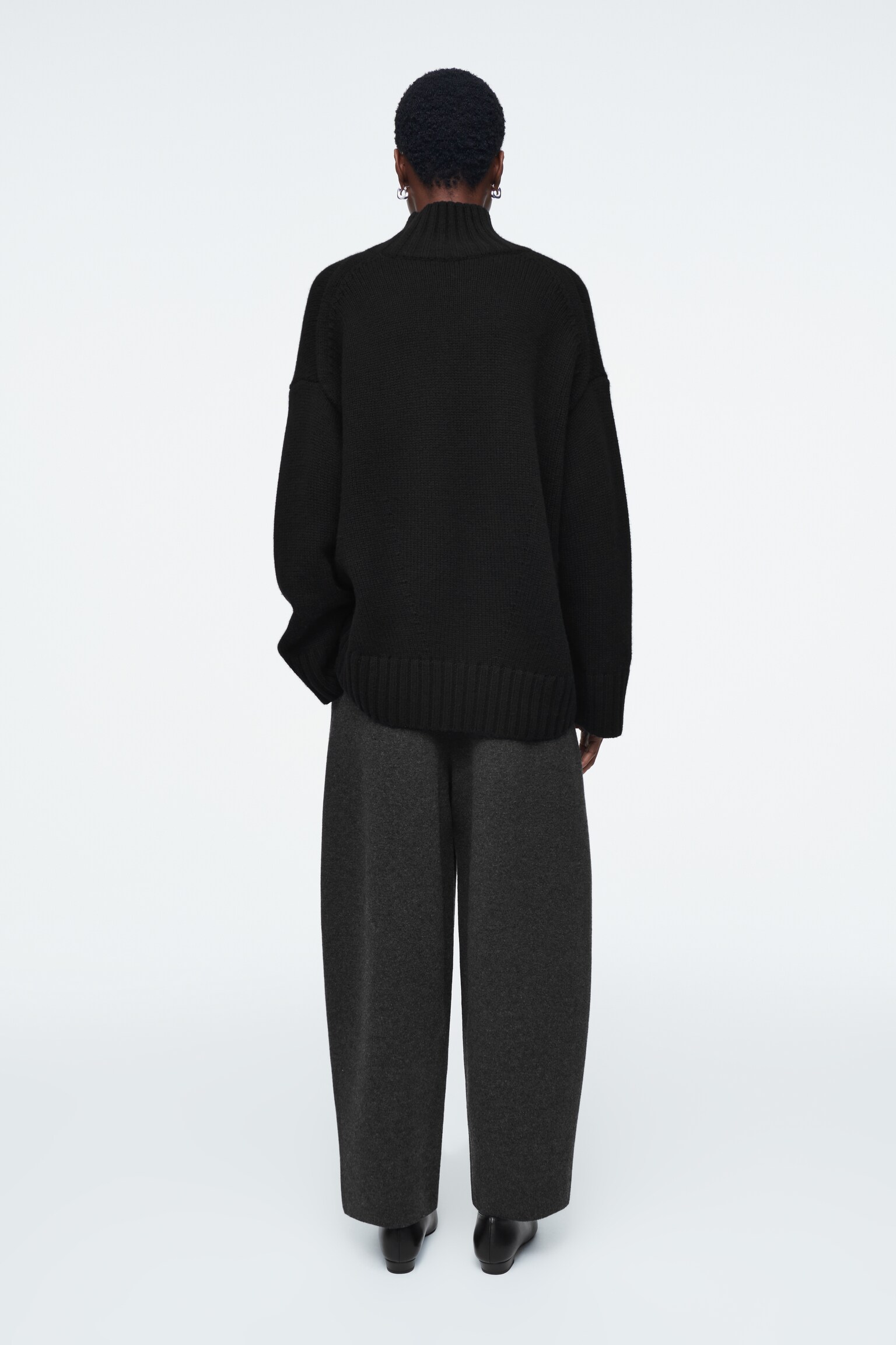 MERINO WOOL BARREL-LEG TROUSERS - CHARCOAL MÉLANGE/GREY MÉLANGE - 5