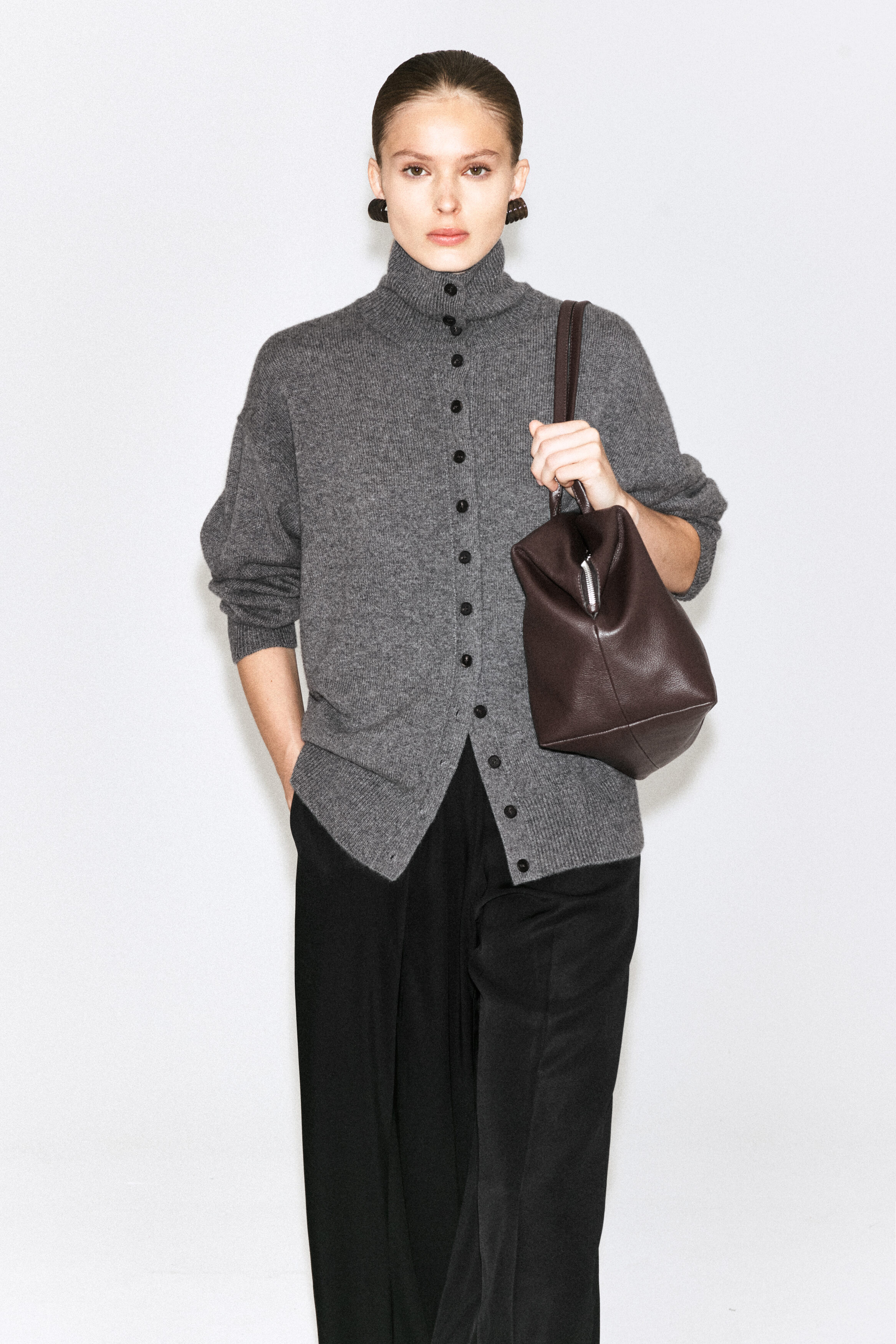 COS SCULPTED CASHMERE MOCK-NECK CARDIGAN
