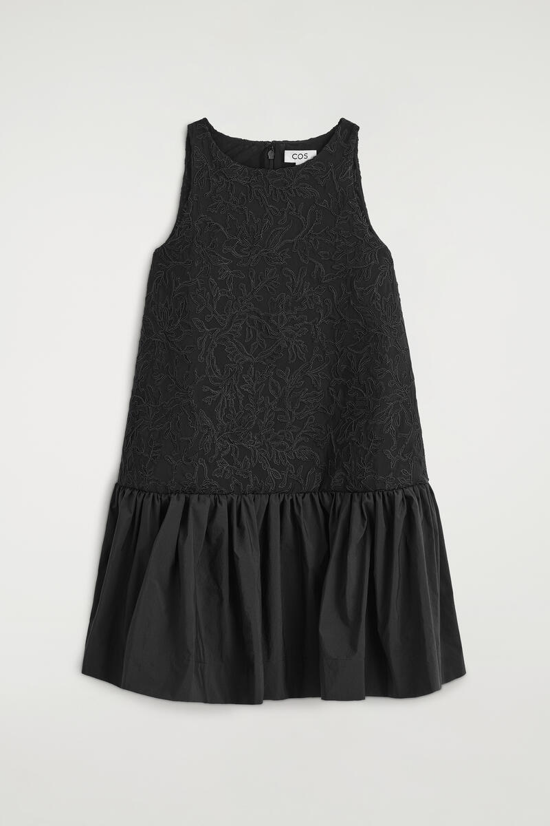 Embroidered Mesh Dropped-Waist Midi Dress