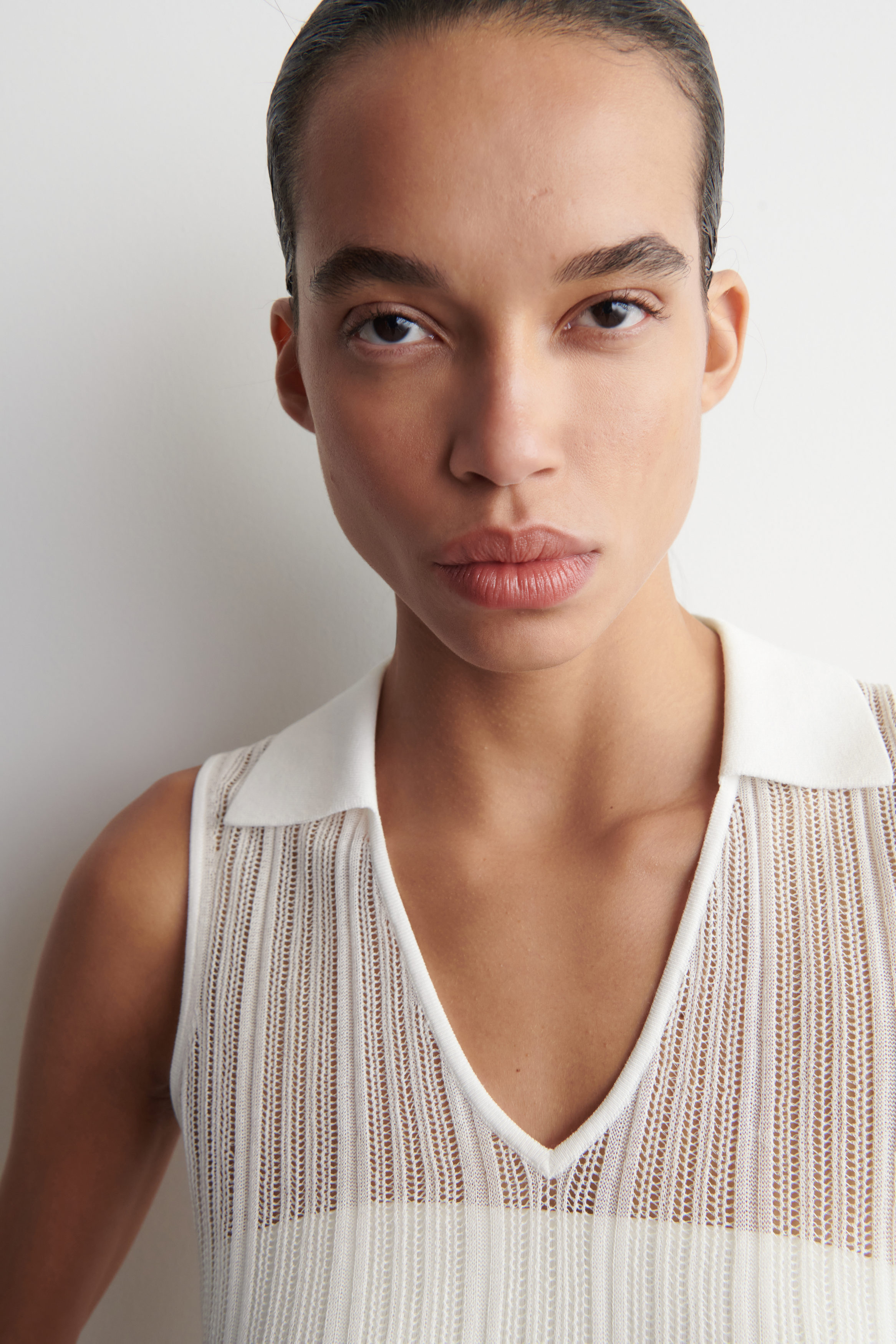SHEER LACE-KNIT DRESS - CHALK | COS US