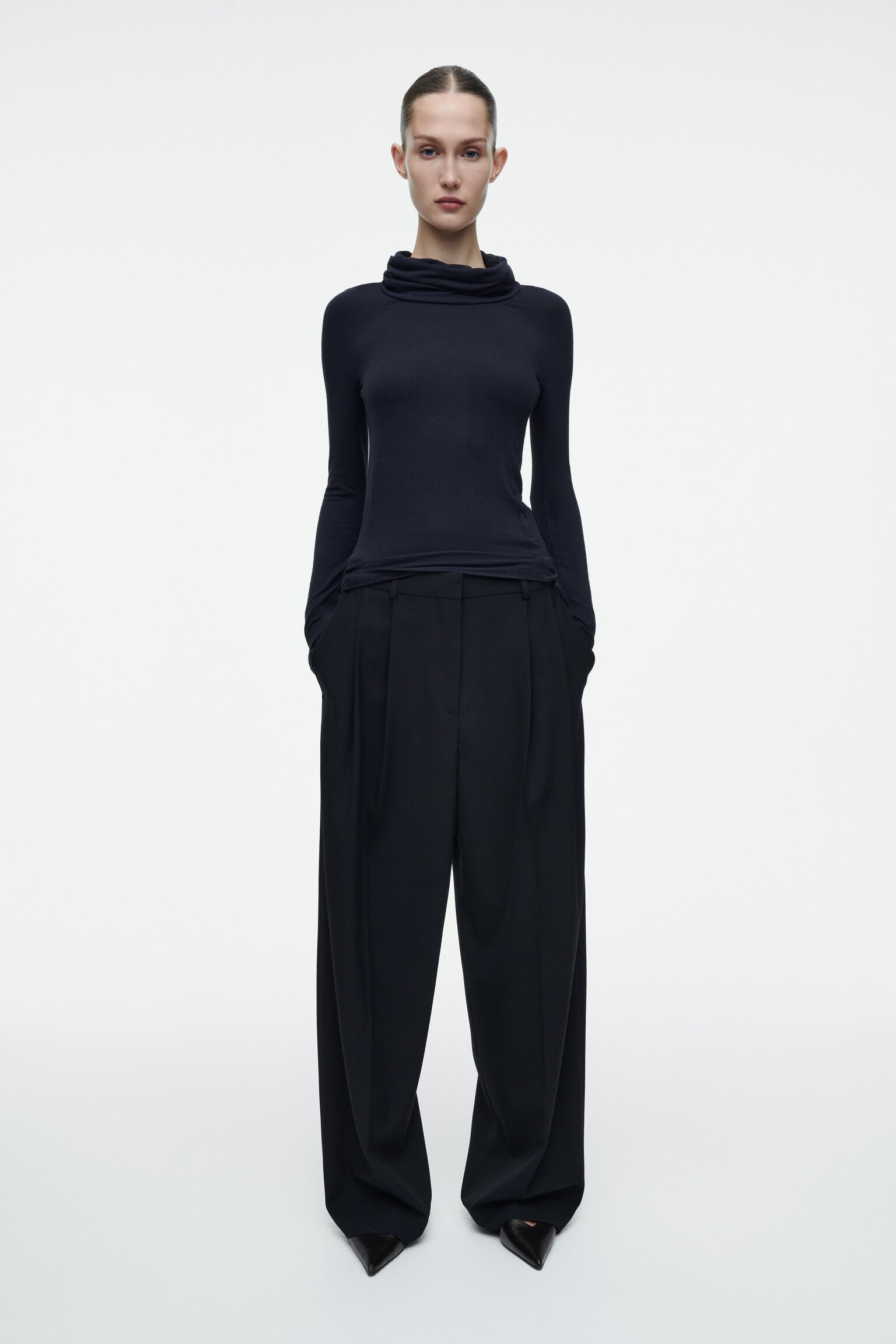 FUNNEL-NECK JERSEY TOP - DARK BLUE - 7