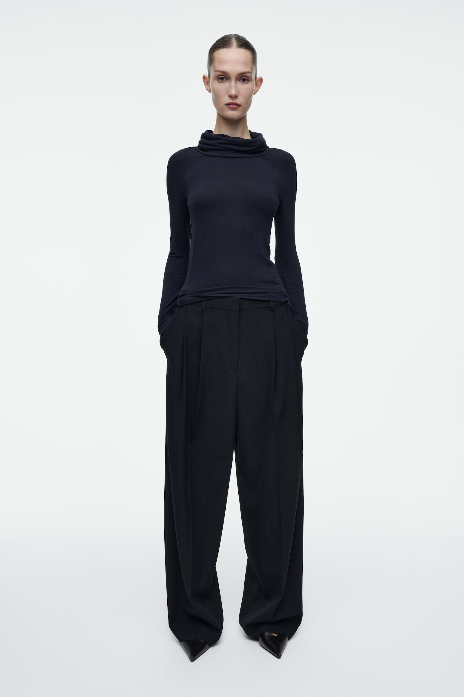 FUNNEL-NECK JERSEY TOP - DARK BLUE - 6