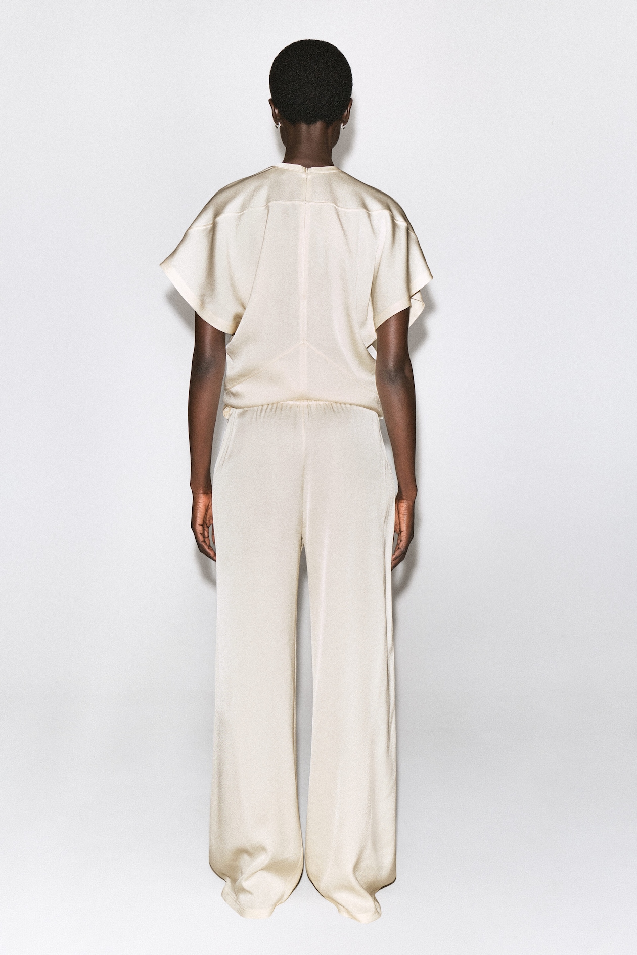ELASTICATED CREPE STRAIGHT-LEG PANTS — IVORY