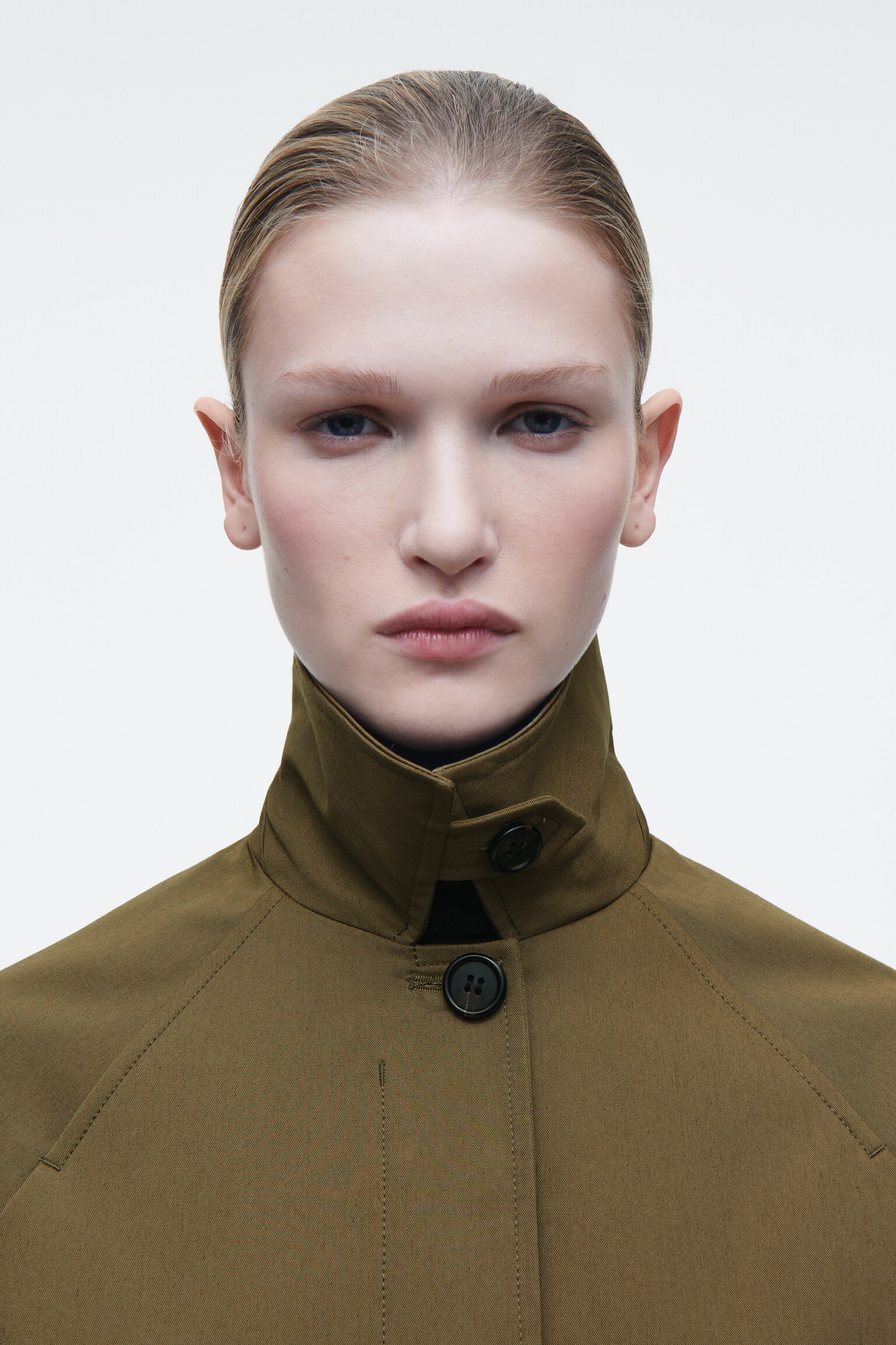 TWILL SHORT TRENCH COAT - KHAKI - 3