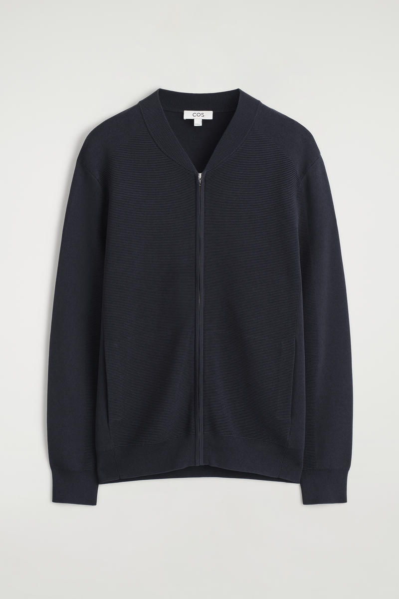 Cos Textured Knitted Bomber Jacket In Black