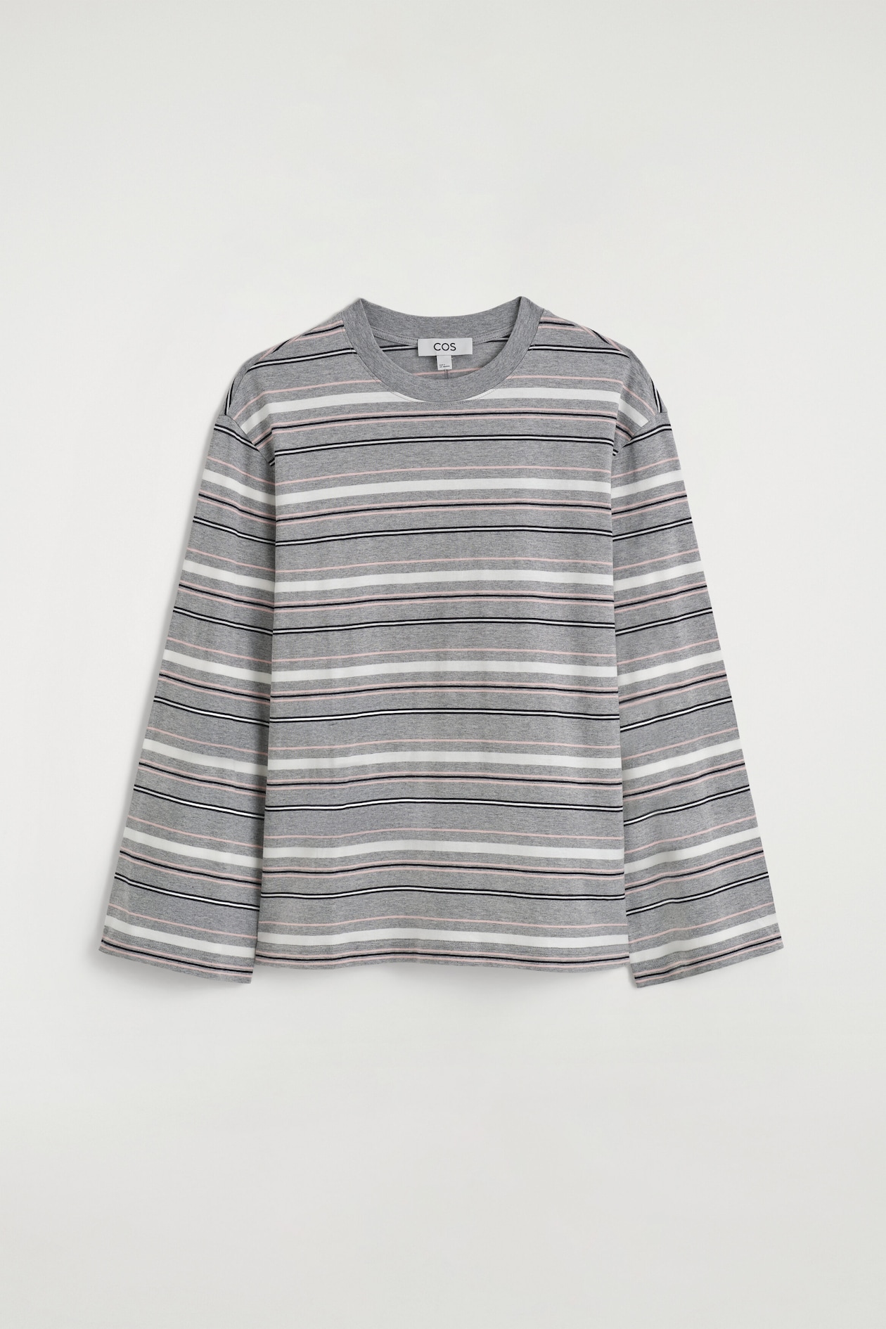 BRUSHED-COTTON LONG-SLEEVED T-SHIRT — GRAY / STRIPED