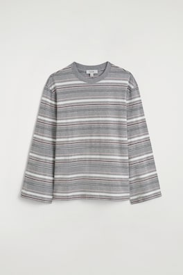 BRUSHED-COTTON LONG-SLEEVED T-SHIRT — GRAY / STRIPED 8