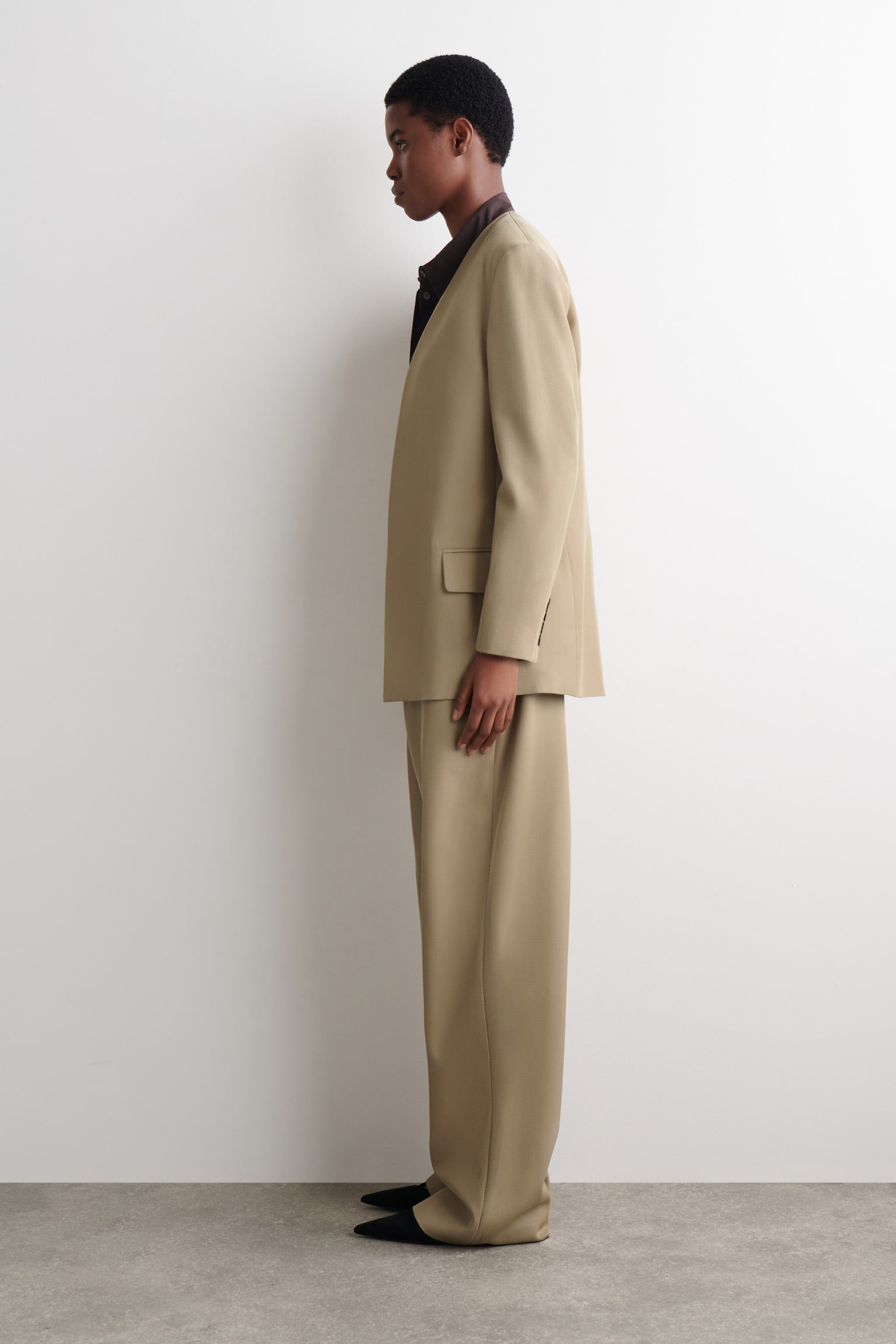 BLAZER IN TWILL DI LANA SENZA COLLETTO - BEIGE - 7
