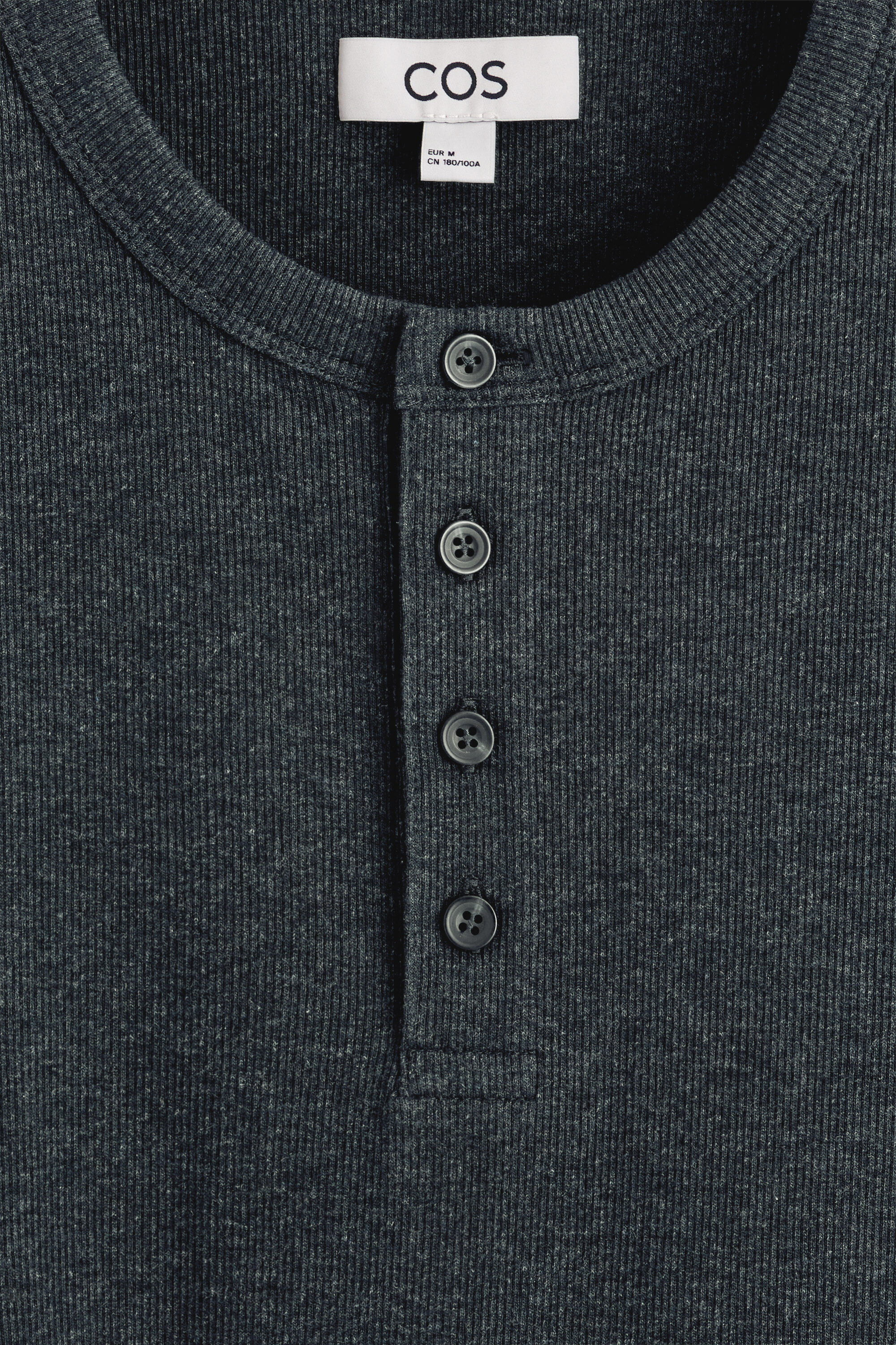 SLIM-FIT RIBBED HENLEY T-SHIRT - NAVY MÉLANGE | COS US