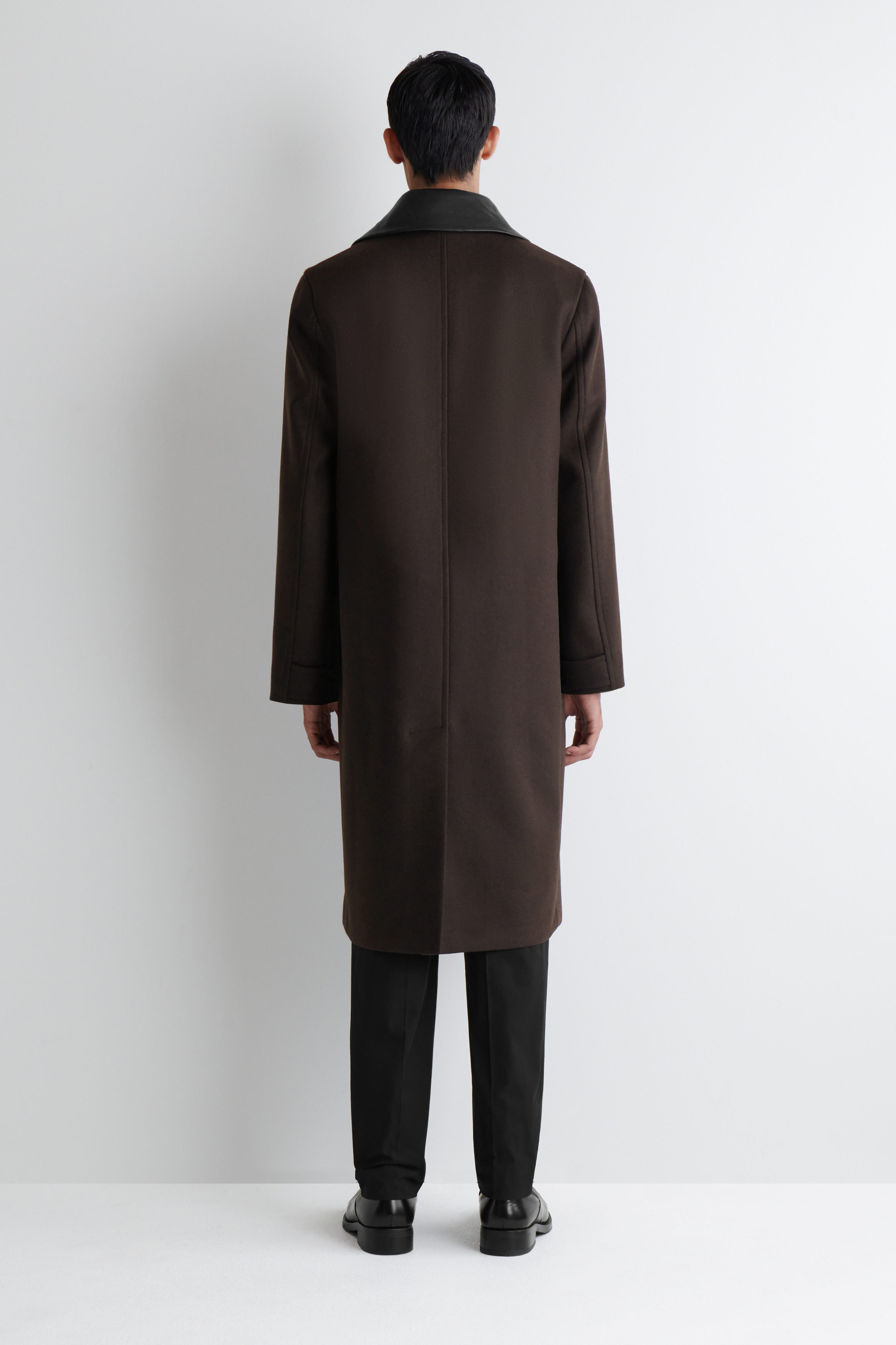 LEATHER-COLLAR WOOL LONG COAT - DARK BROWN | COS US