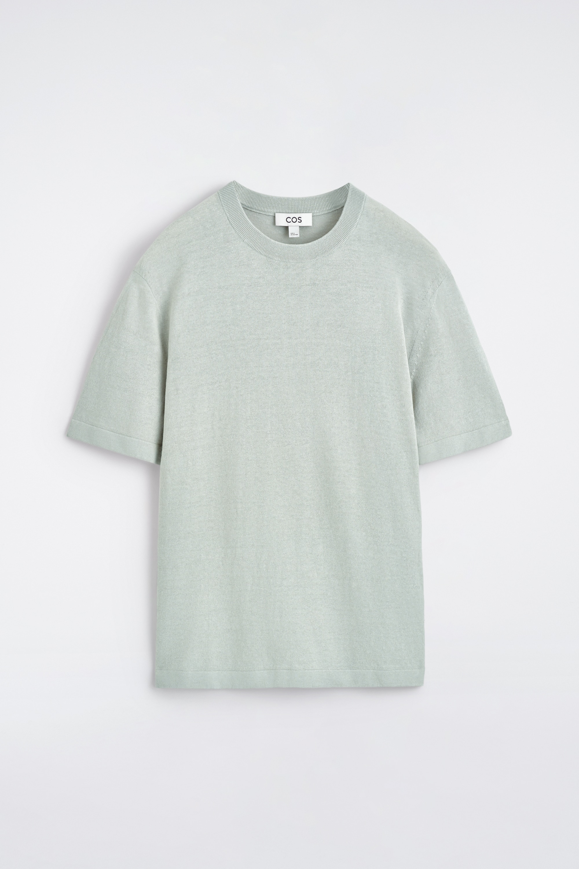 Gebreid linnen T-shirt - LICHTGROEN/GRIJS MELANGE
