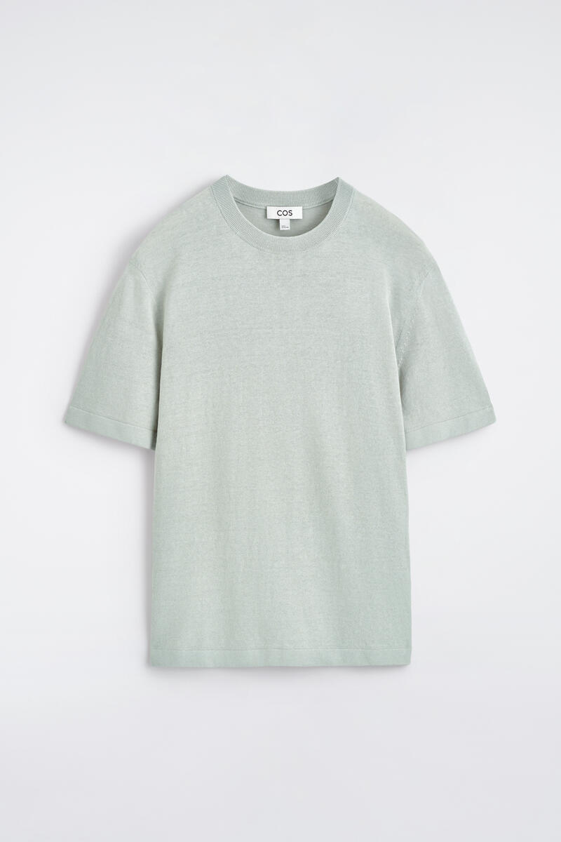 Knitted Linen T-Shirt in Light Blue