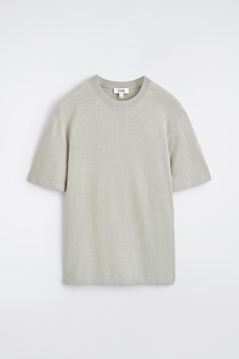 Cos Knitted Linen T-shirt In Light Blue In Gray