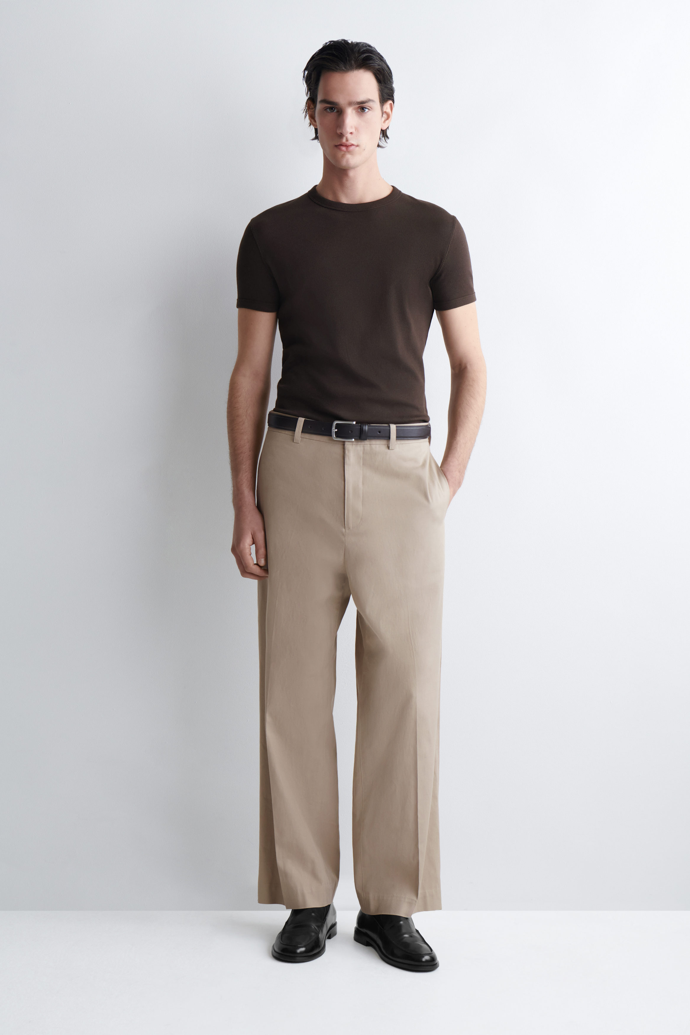 SLIM RIBBED COTTON T-SHIRT - BROWN | COS US