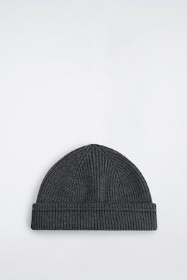 RIBBED WOOL-COTTON FISHERMAN BEANIE — CHARCOAL MÉLANGE 7