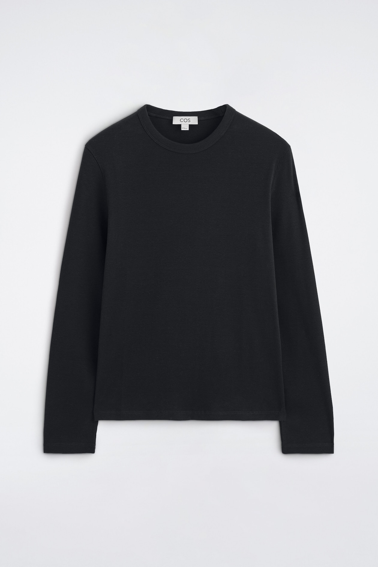 SLIM RIBBED COTTON LONG-SLEEVED T-SHIRT — BLACK