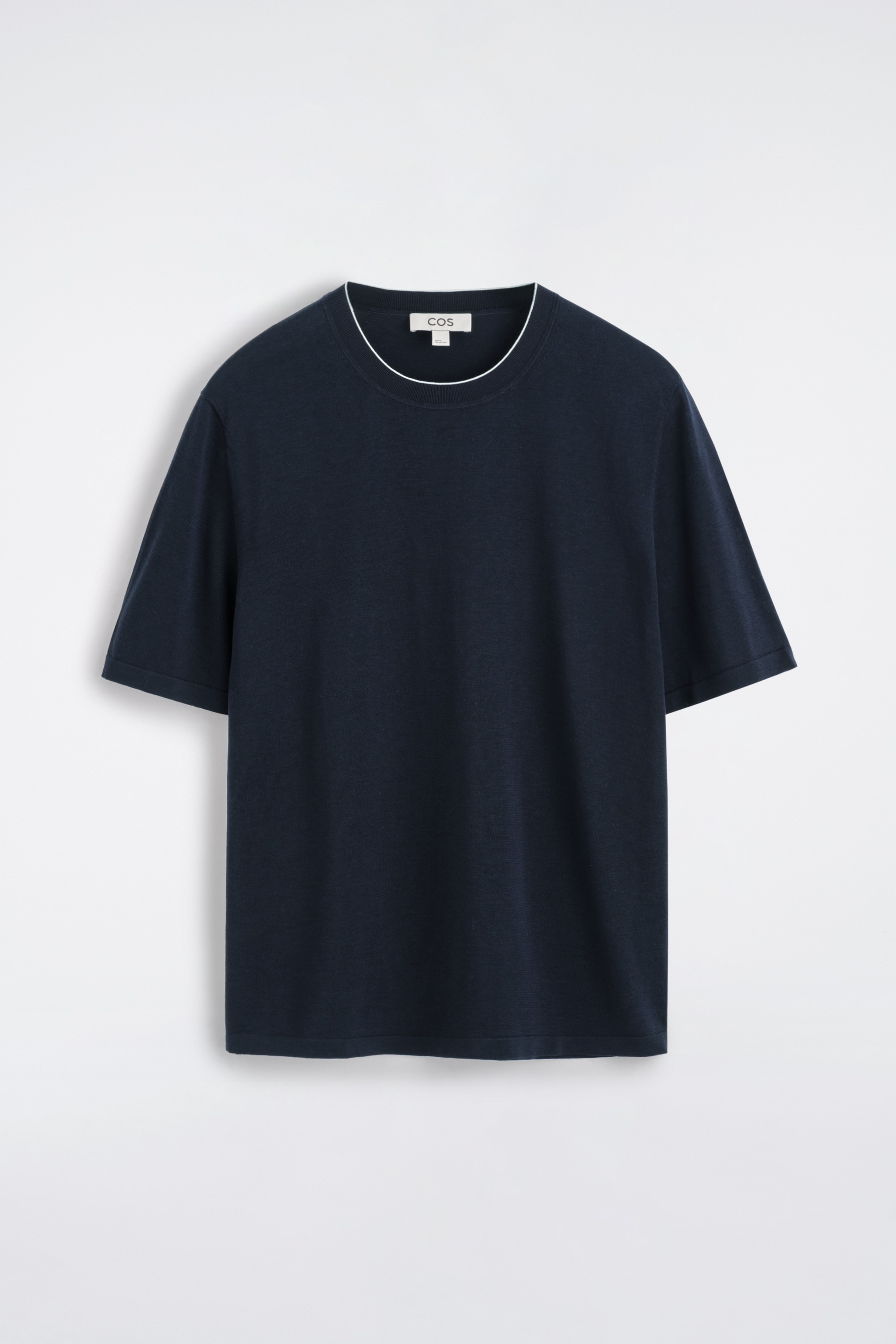 T-SHIRT AUS SEIDEN-BAUMWOLL-MIX - NAVYBLAU/BEIGE