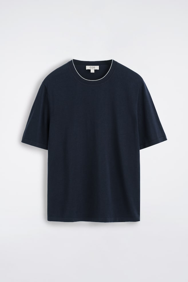T-SHIRT IN SETA E COTONE CON PROFILI A CONTRASTO - BLU NAVY/BEIGE - 1